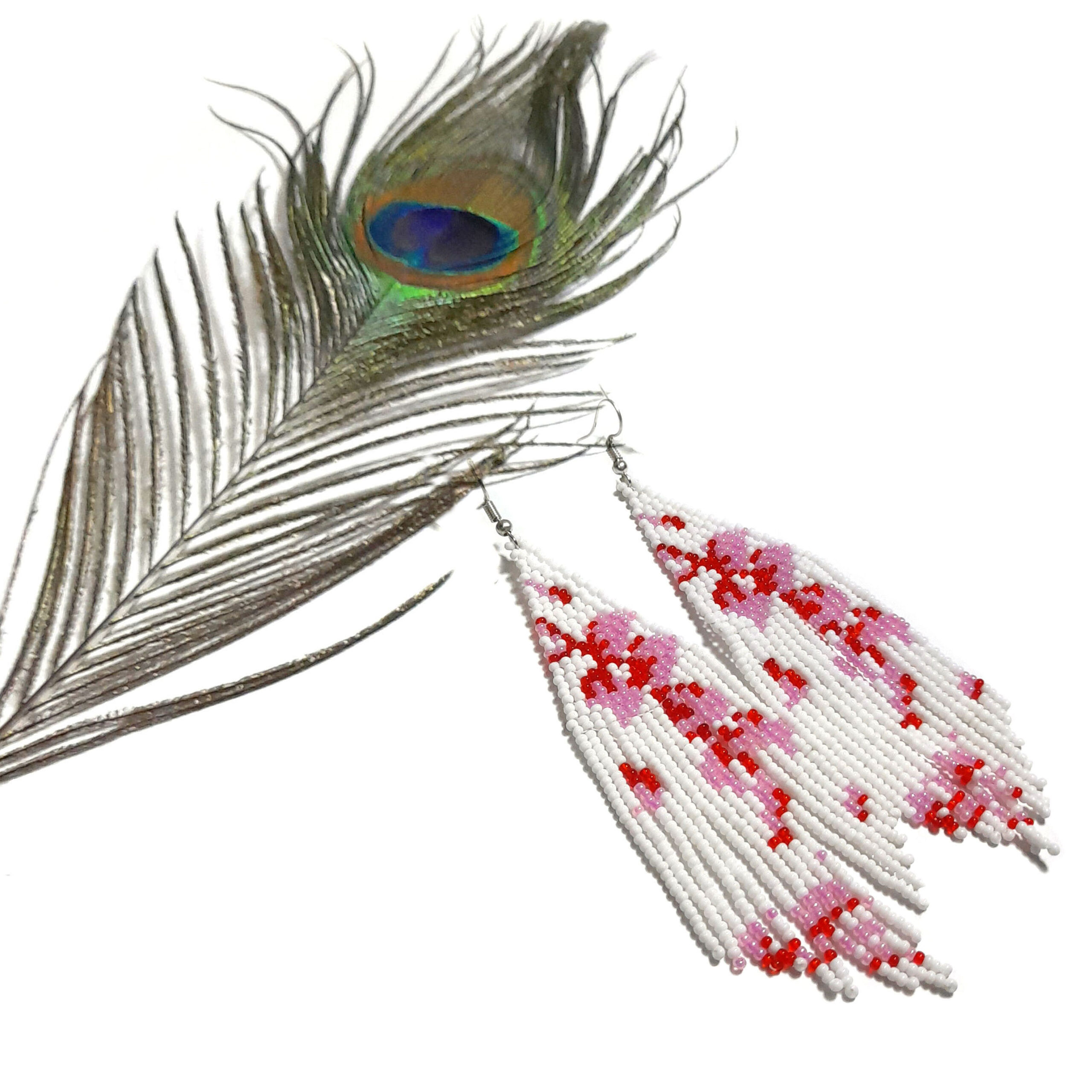 Handmade beaded native american style glass seed bead earrings Q8-SO75 ...