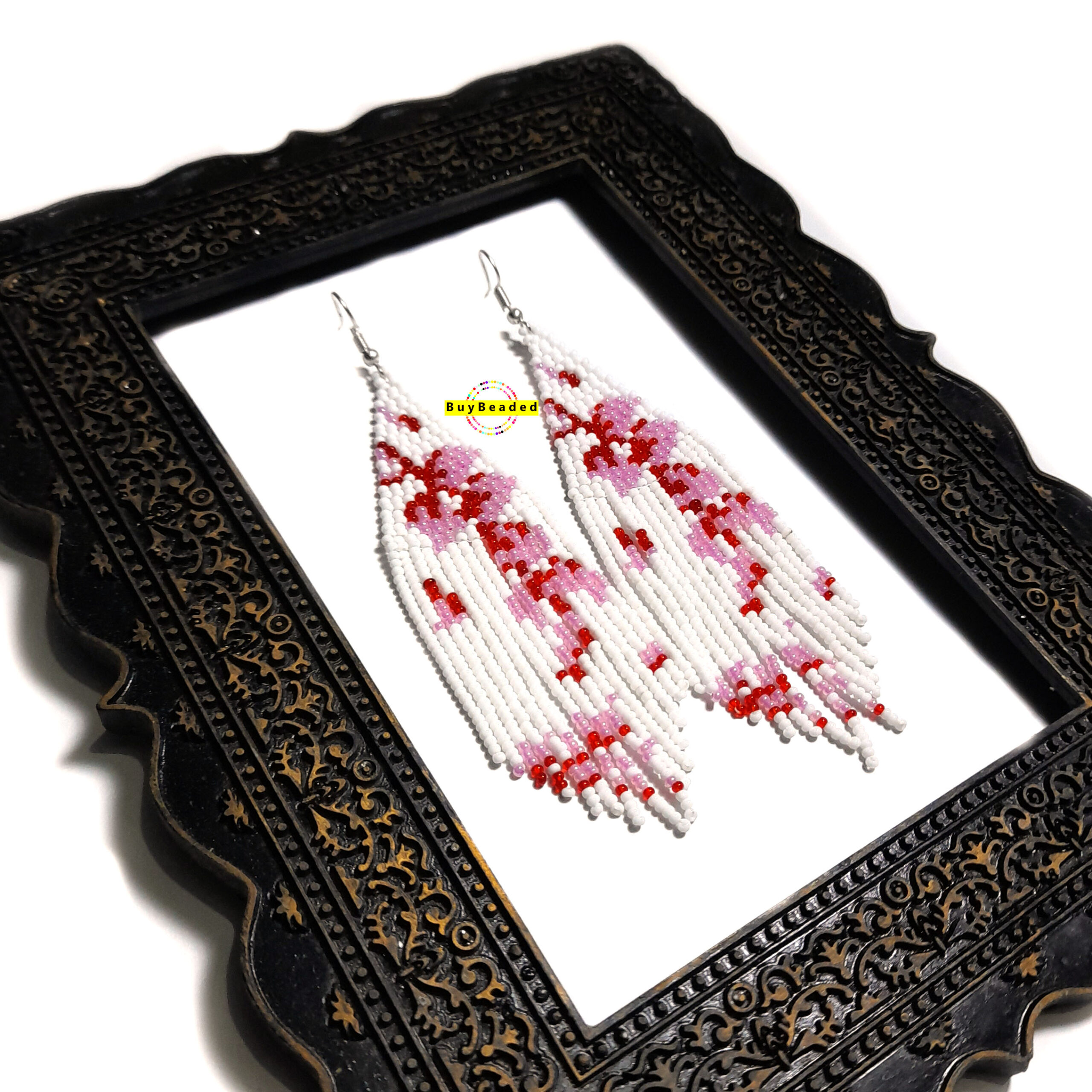Handmade beaded native american style glass seed bead earrings Q8-SO75 ...