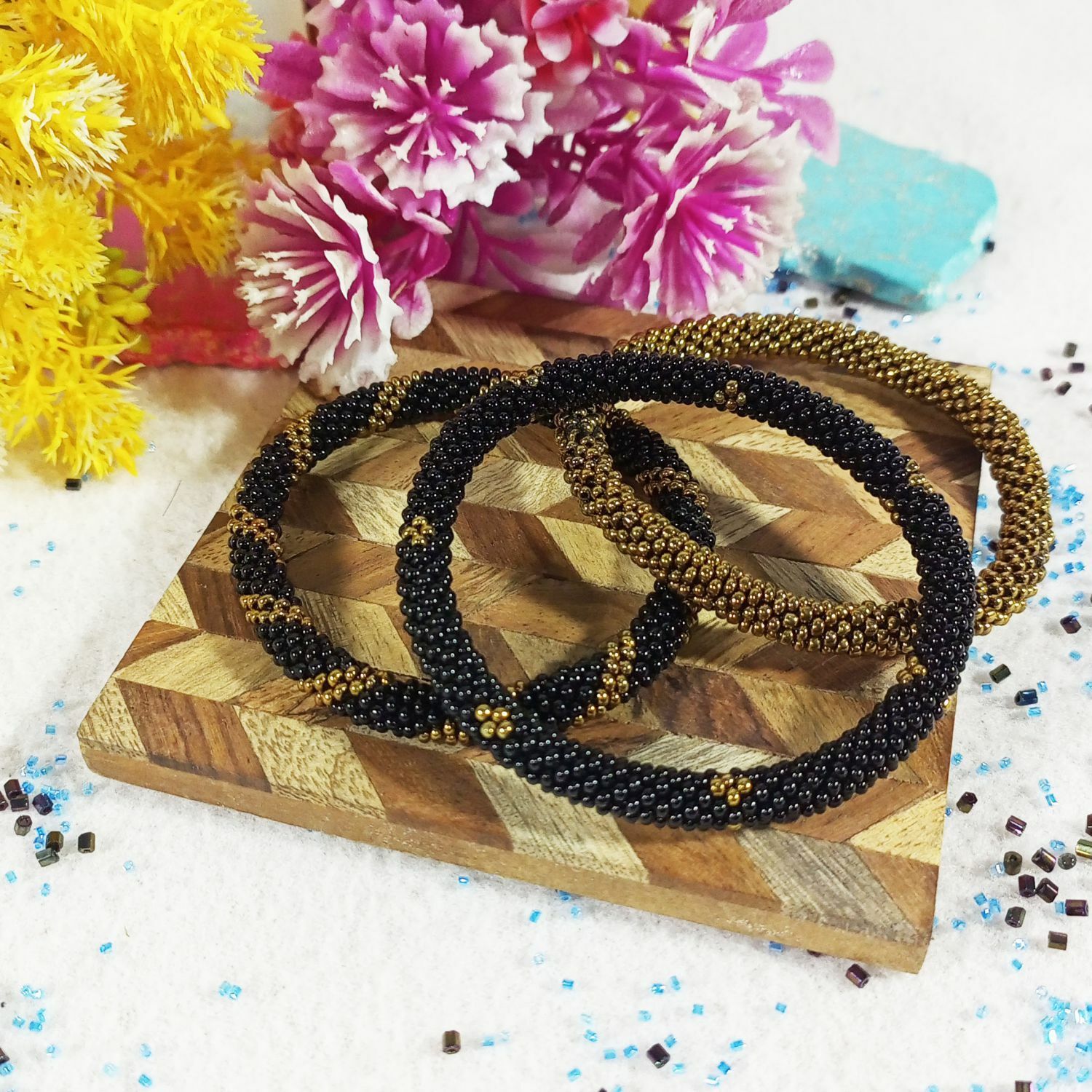 Handmade Native American Beaded Bracelets - Stretchable Crochet Rope Design, Unisex, One Size Fits All