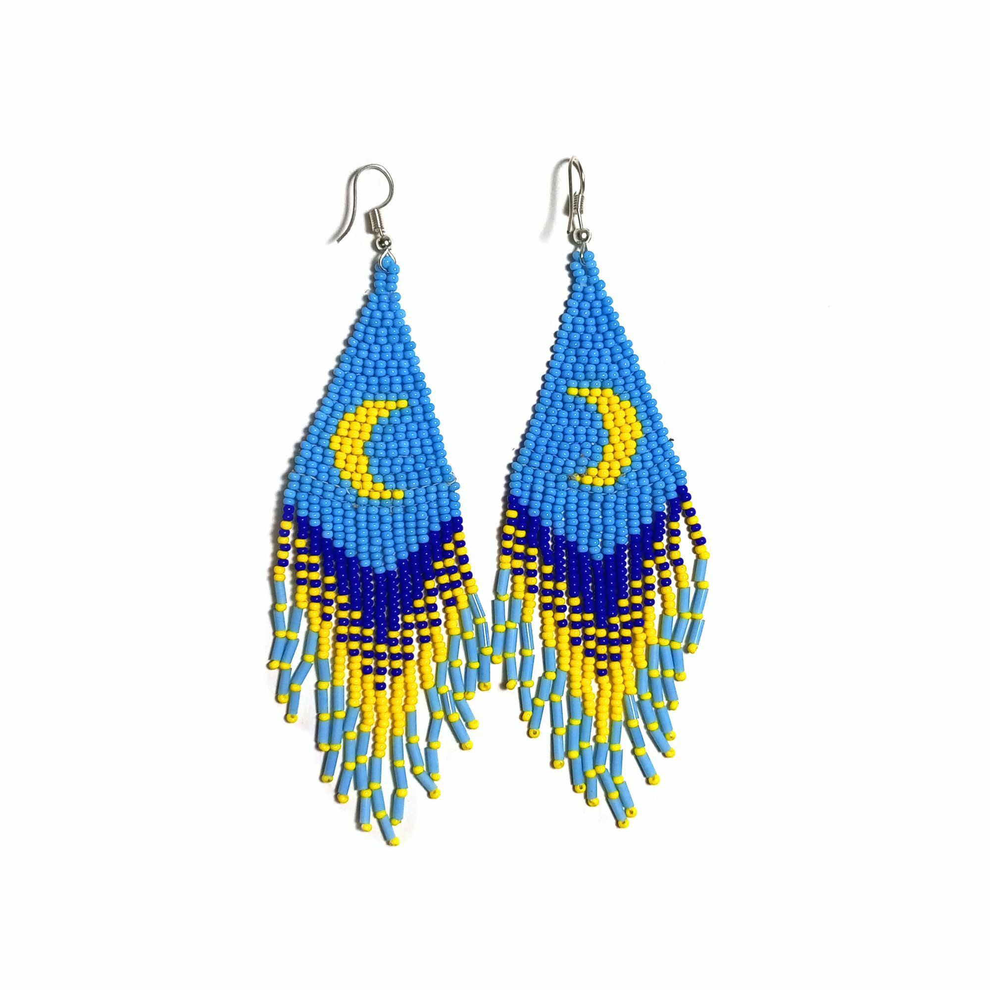thumbnail image 2 of Handmade Native Style Beaded Long Post Earrings - Blue Red Glass Beads On Brass - E60/65 2 of 4