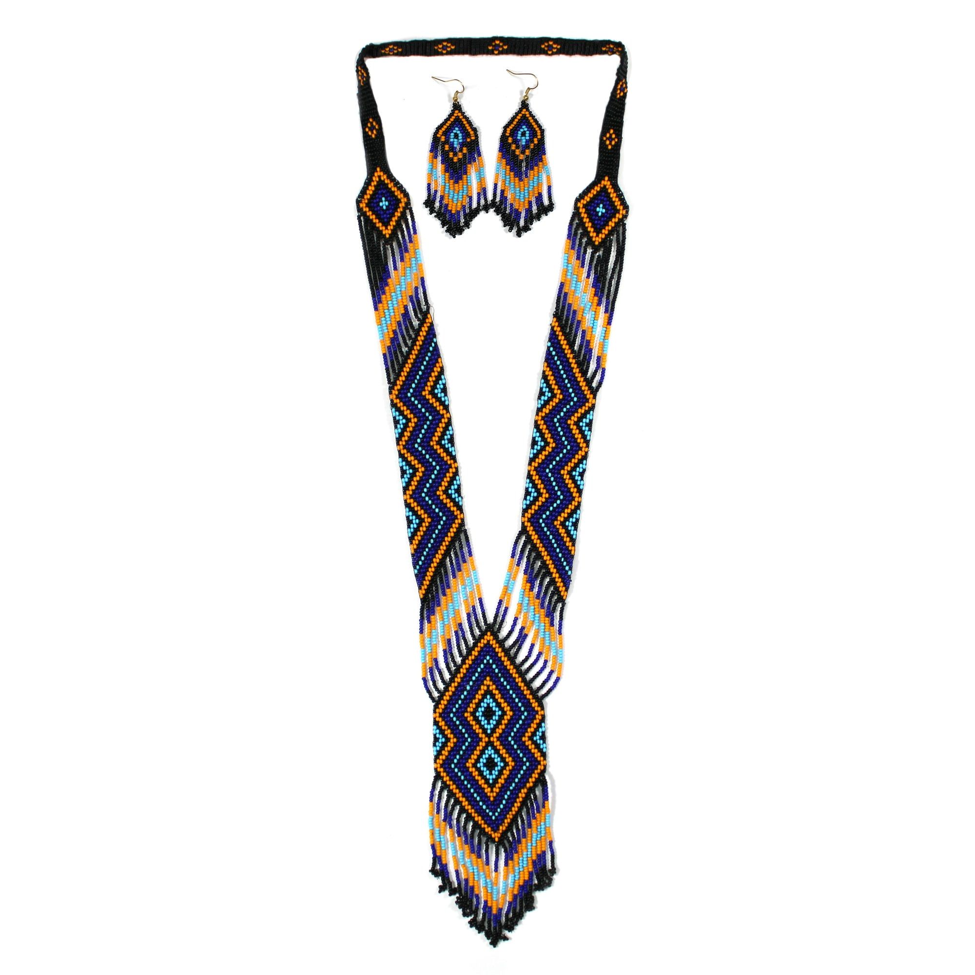 Handmade Native American Style Beaded Necklace Set ( Blue Multi )