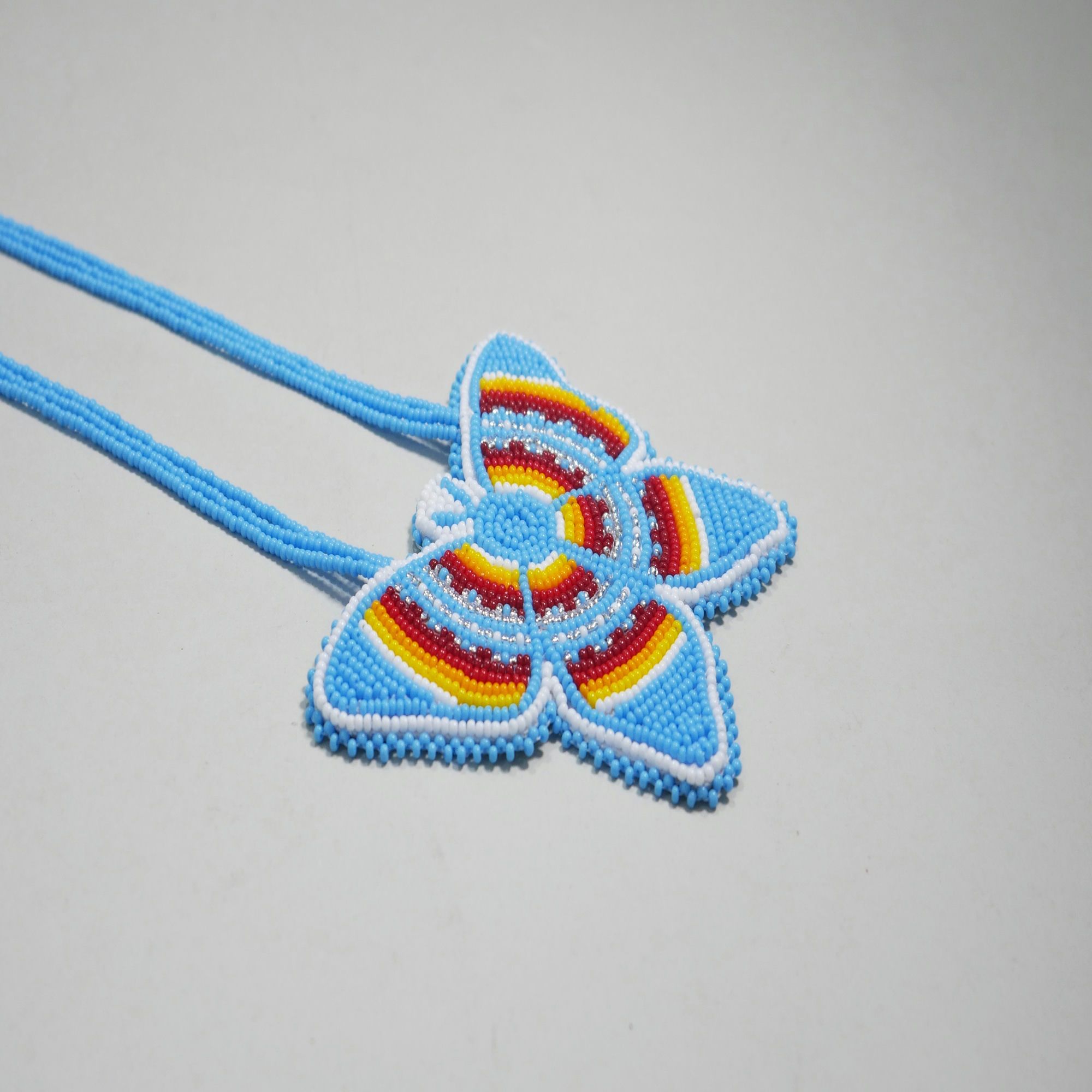 Native American Style Beaded Butterfly Medallion Necklace (SkyBlue