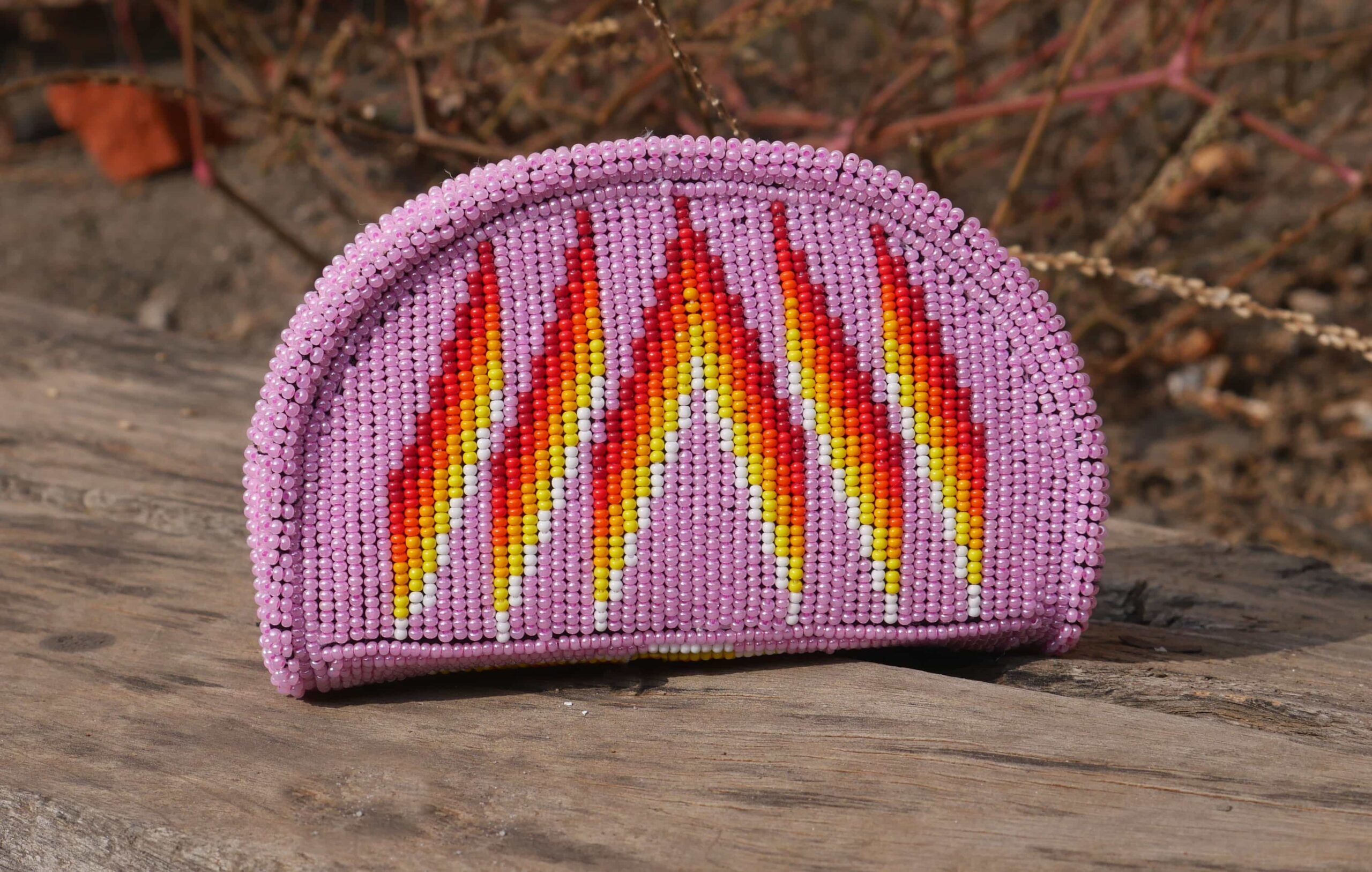 beaded semi circle clutch wallet for woman pink side 2 view buybeaded.com