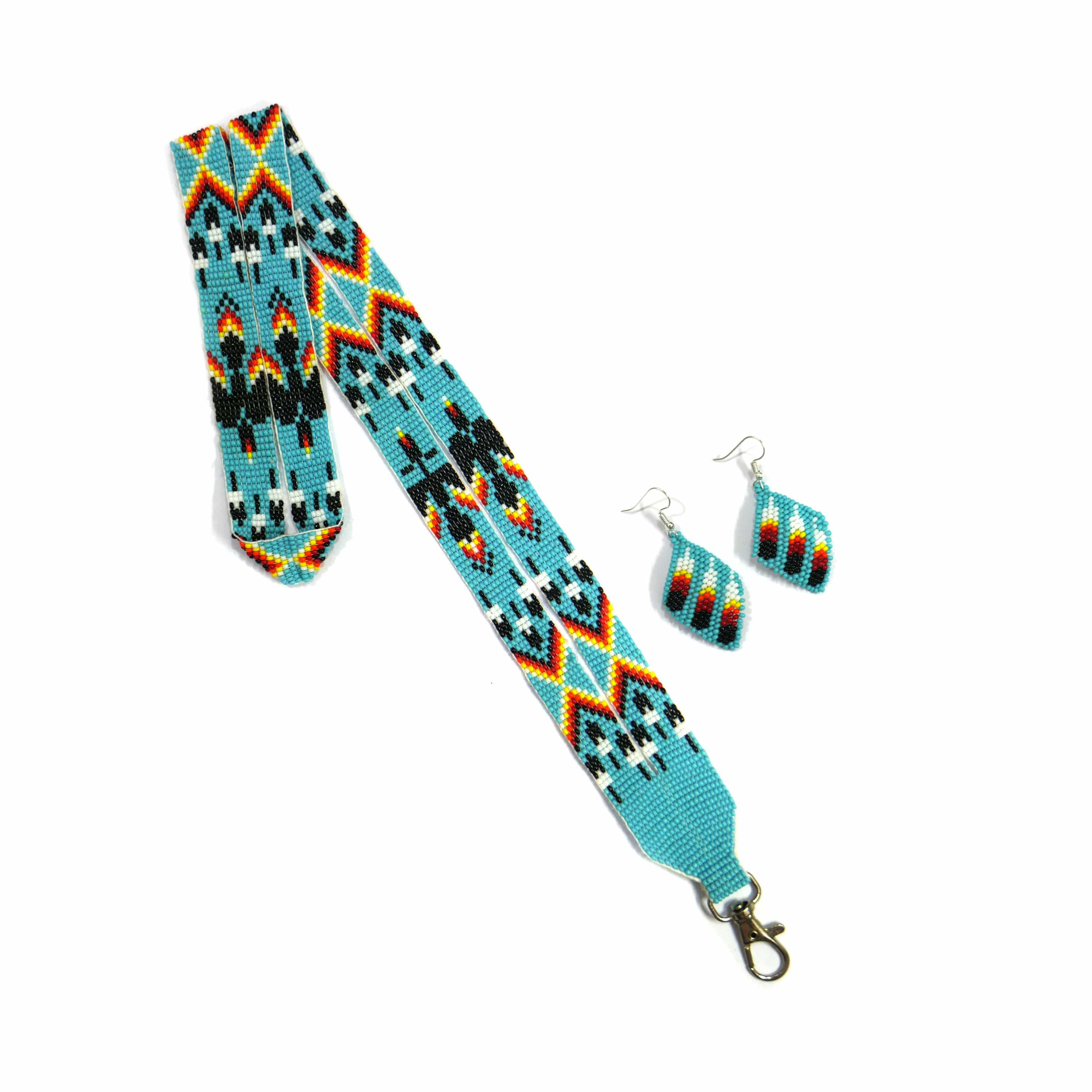 Sky-Blue & Black Eagle beaded Id Holder with matching Beaded Earrings