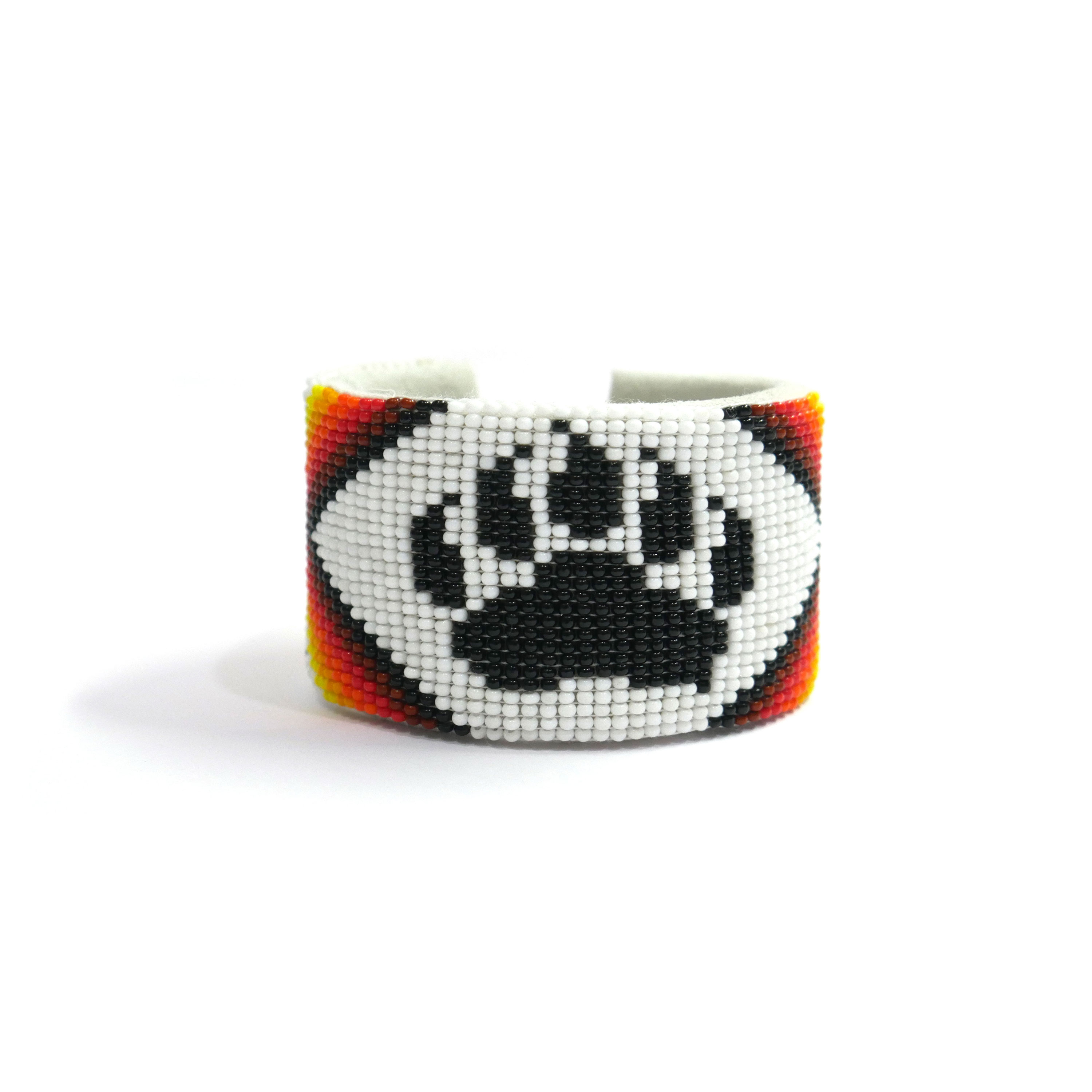 Handmade Native American Handmade Beaded leather Cuff bracelet ( Black & White Bear Paw )