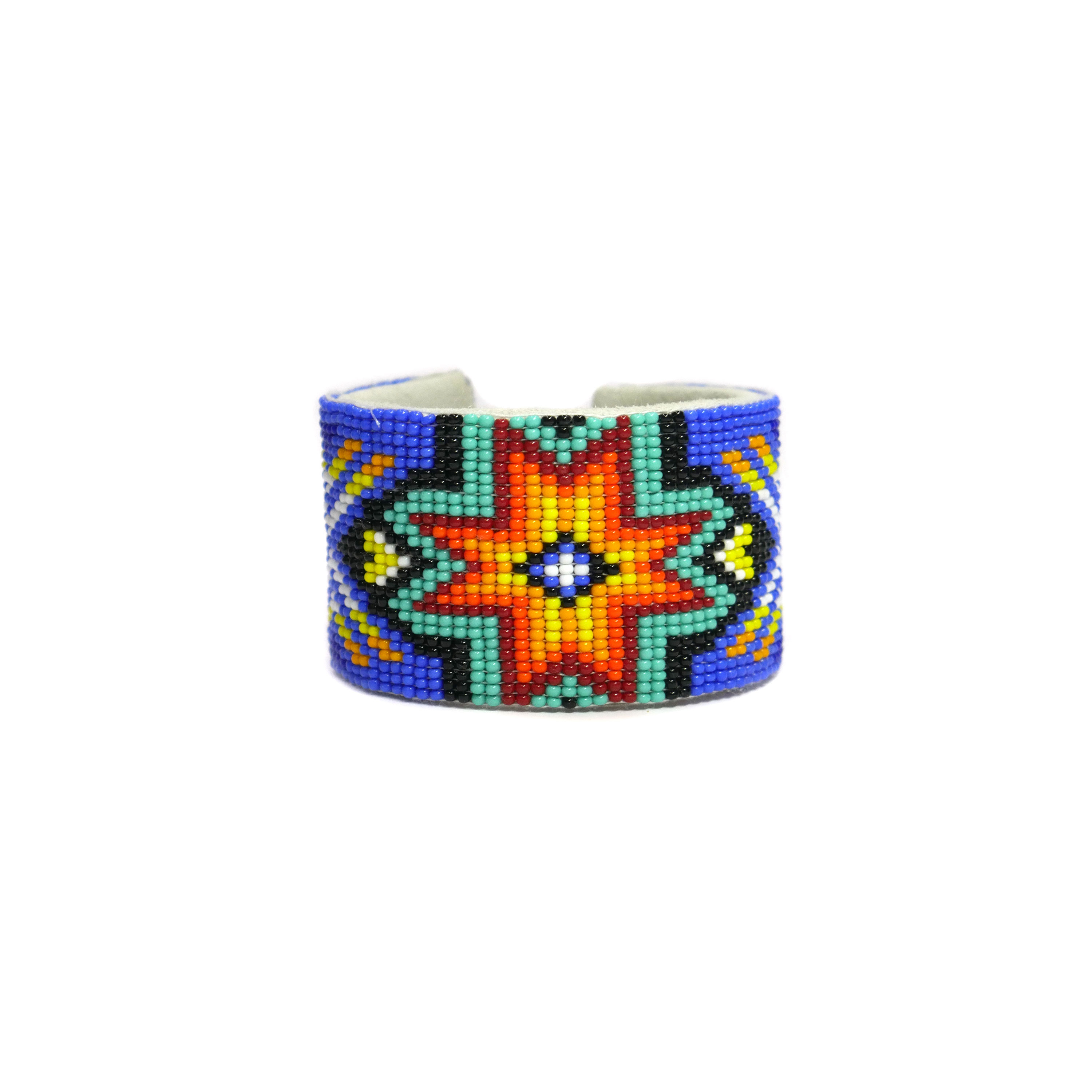 Handmade Native American Handmade Beaded leather Cuff bracelet ( Light Blue Star )