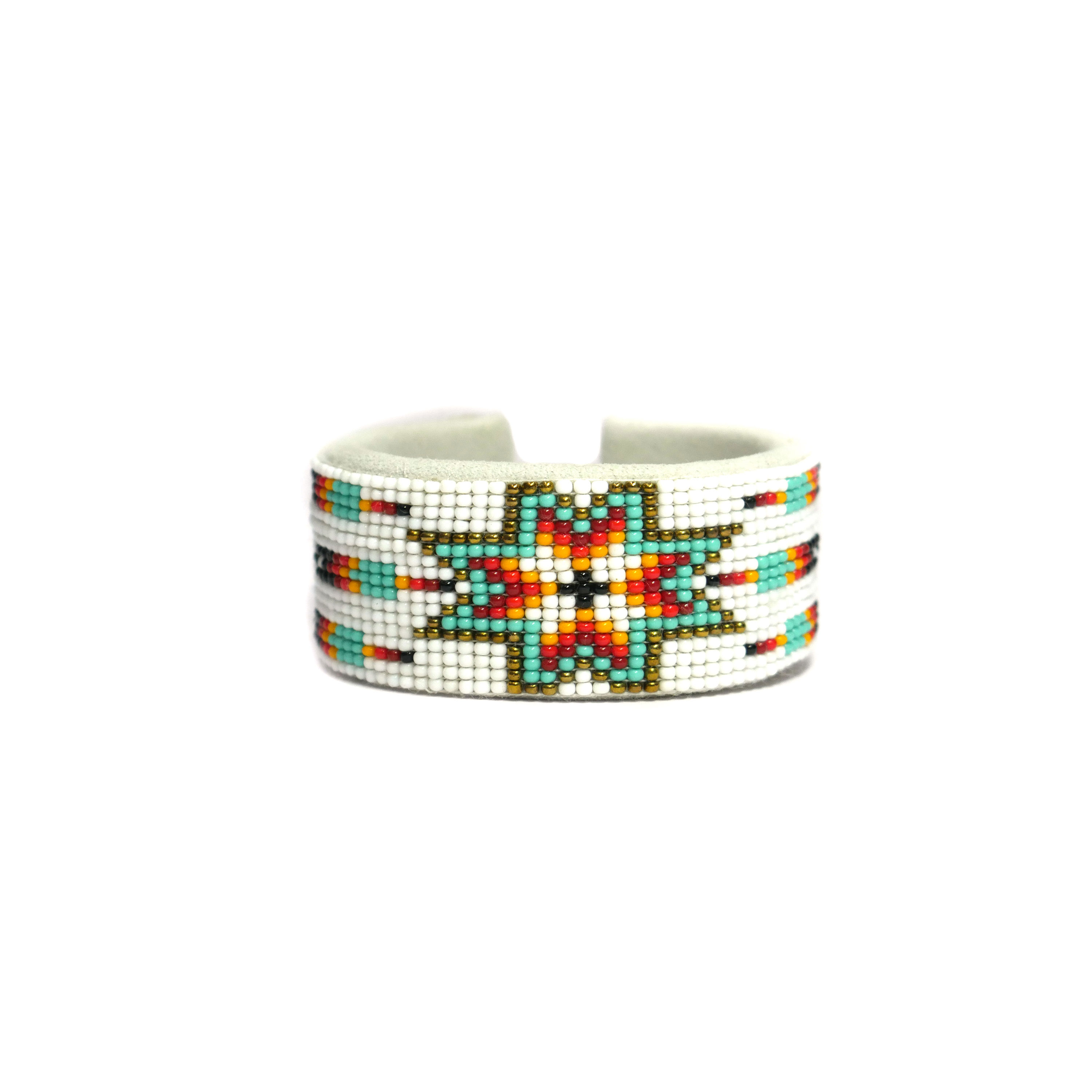 Handmade Native American Handmade Beaded leather Cuff bracelet ( White Star )