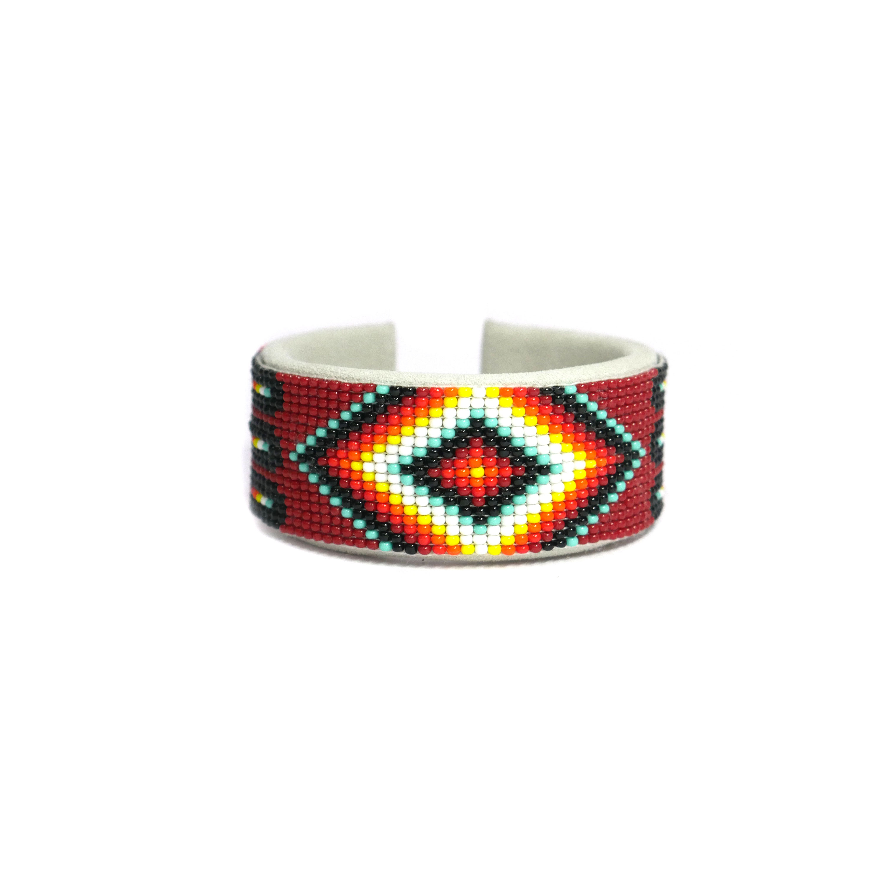 Handmade Native American Handmade Beaded leather Cuff bracelet ( Brownish Red  )