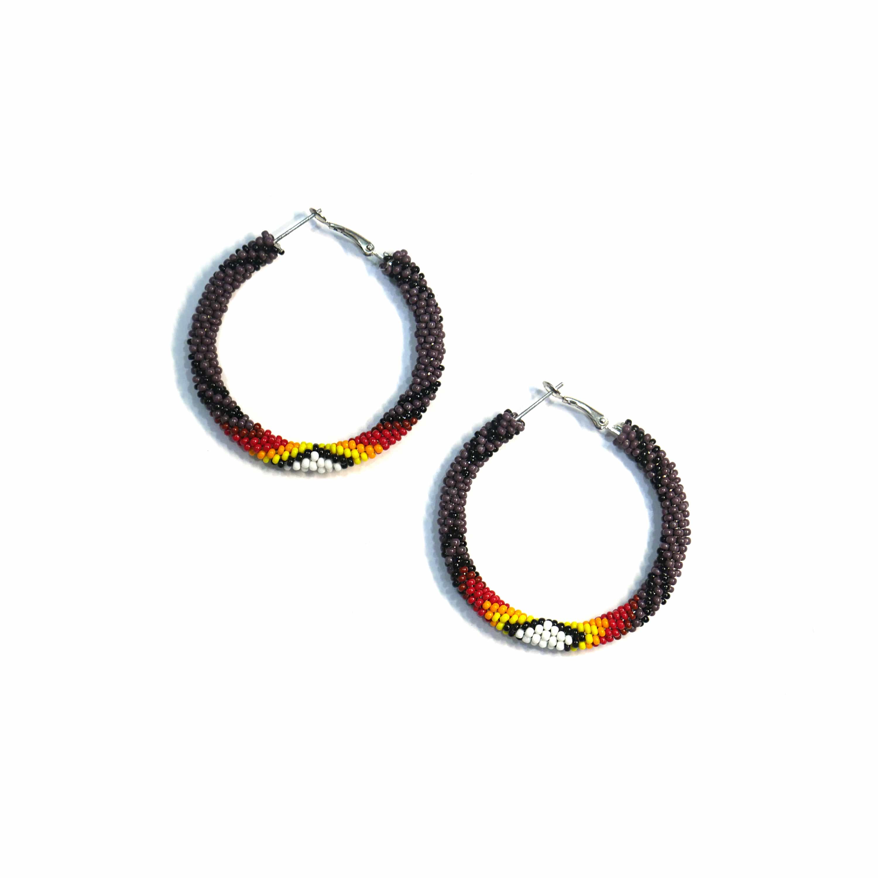 Native American Style Beaded Hoop Earrings Dark Purple