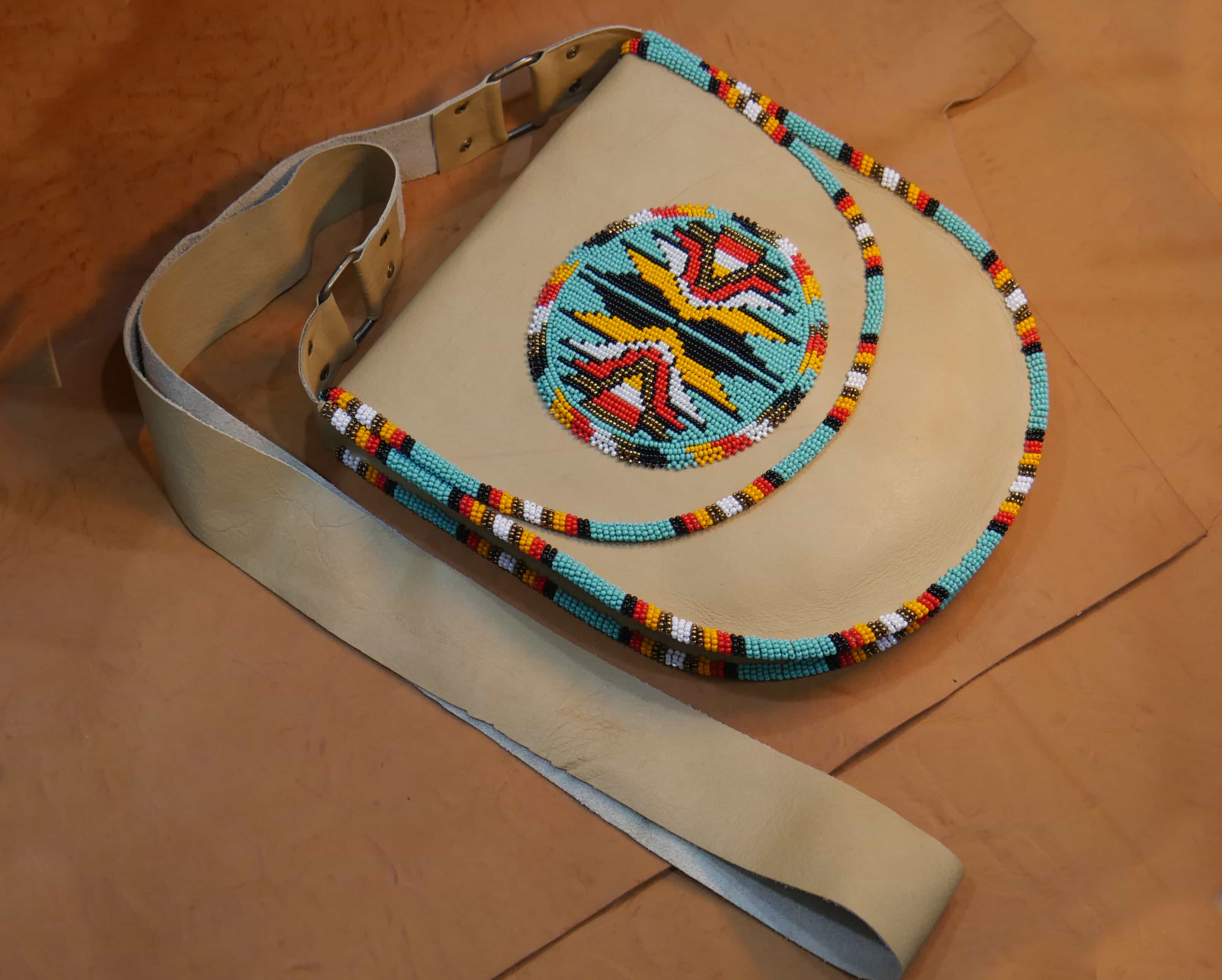 Handmade Beaded Leather Crossbody bag with Beaded Large Medallion Star , Shoulder Bag, Gift for Her, Gift for him (Turquoise )