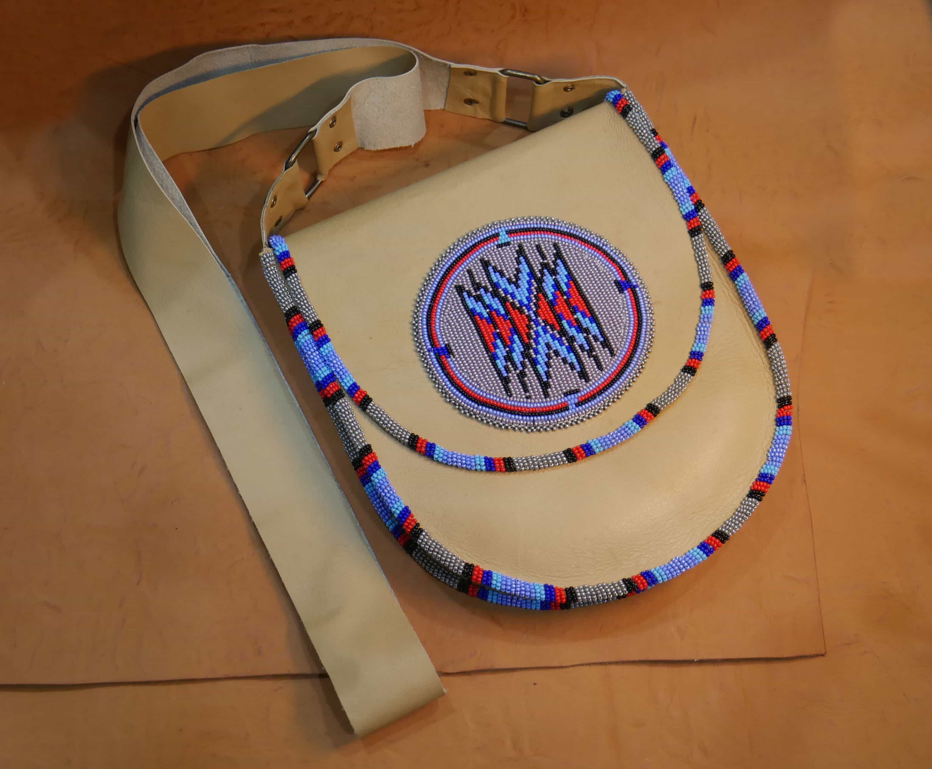 Handmade Beaded Leather Crossbody bag with Beaded Large Medallion Star , Shoulder Bag, Gift for Her, Gift for him (Grey )