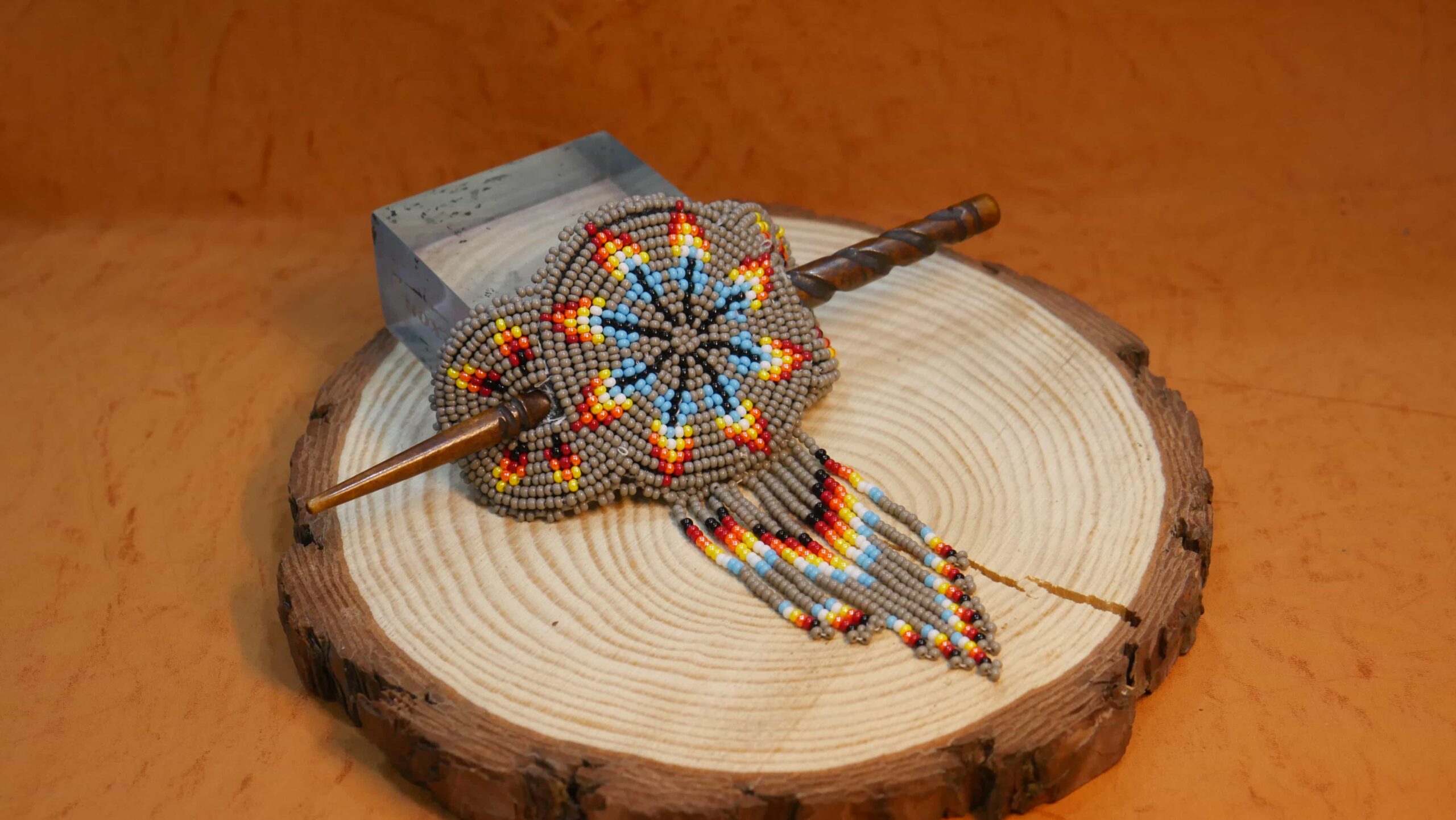 Grey Star Native American Beaded Hair Clip Seed Beads Barrette