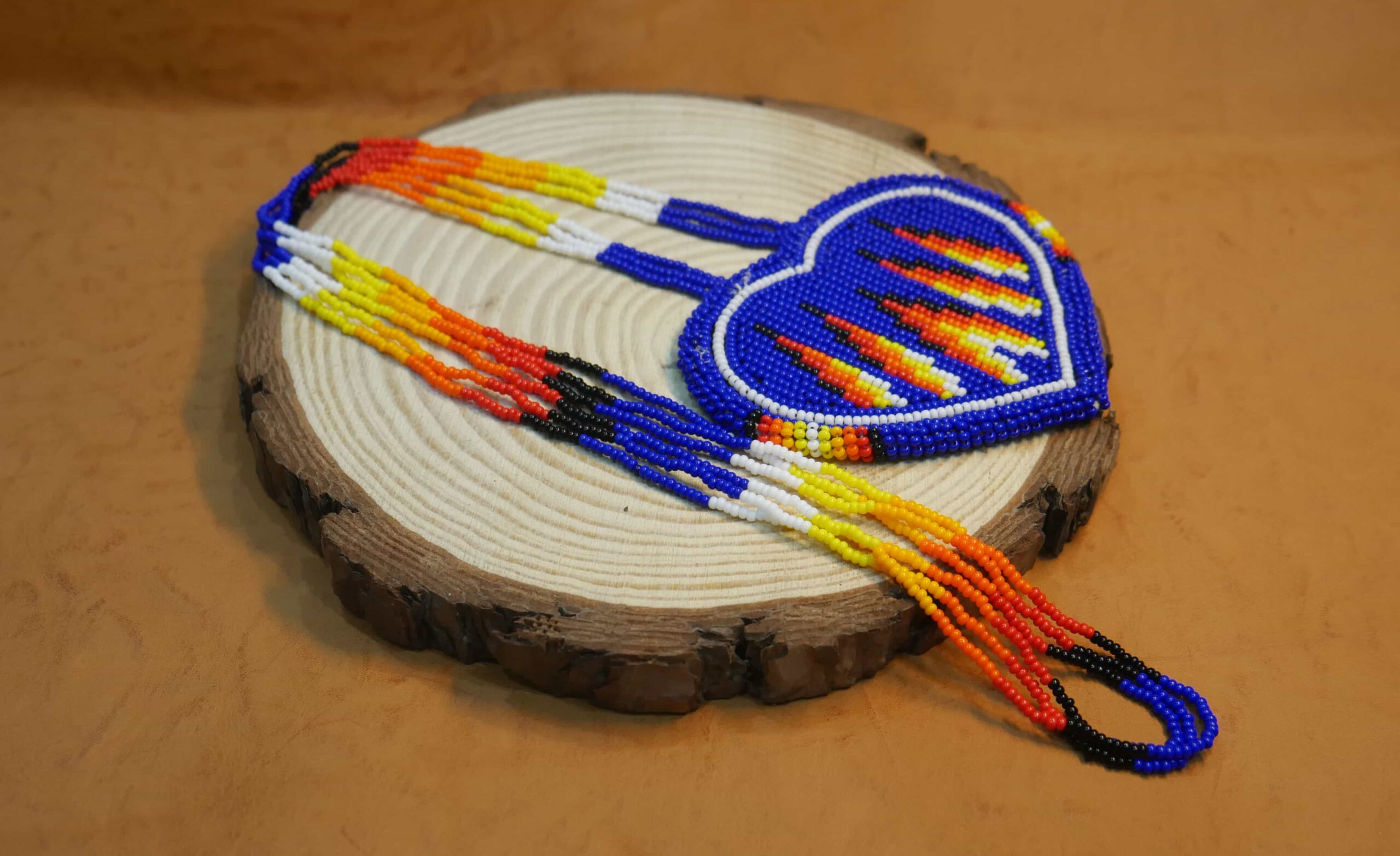 Native American Beaded Medallion Necklace ( Blue Heart )