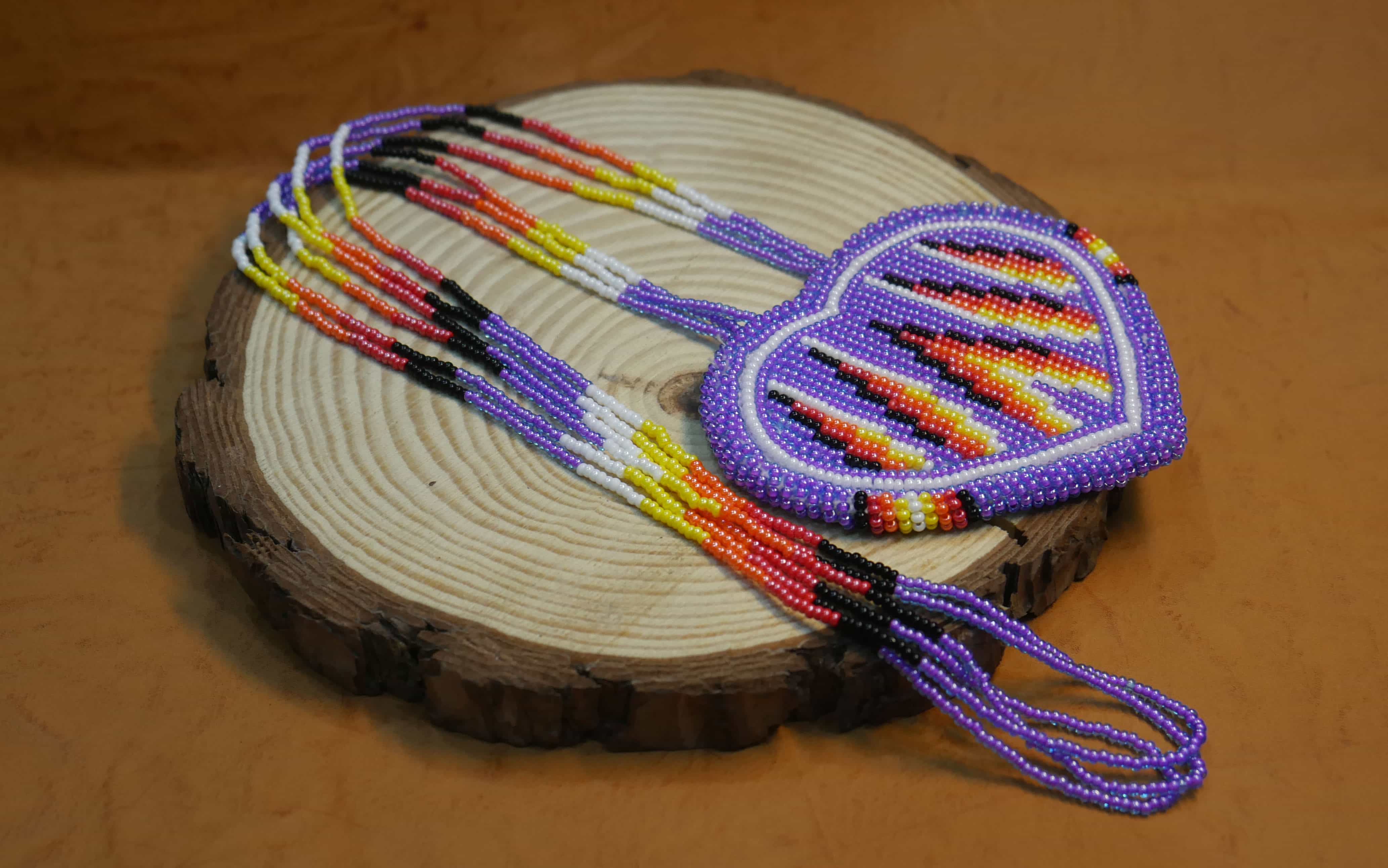 Native American Beaded Medallion Necklace ( Purple Heart )