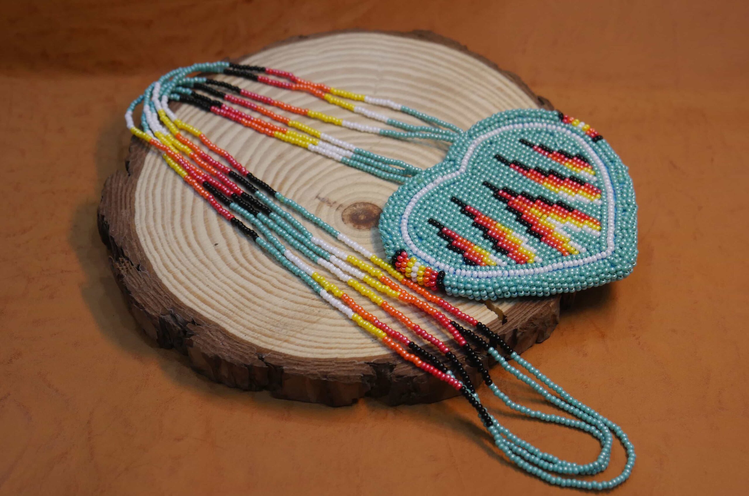 Native American Beaded Medallion Necklace ( Turquoise Heart )