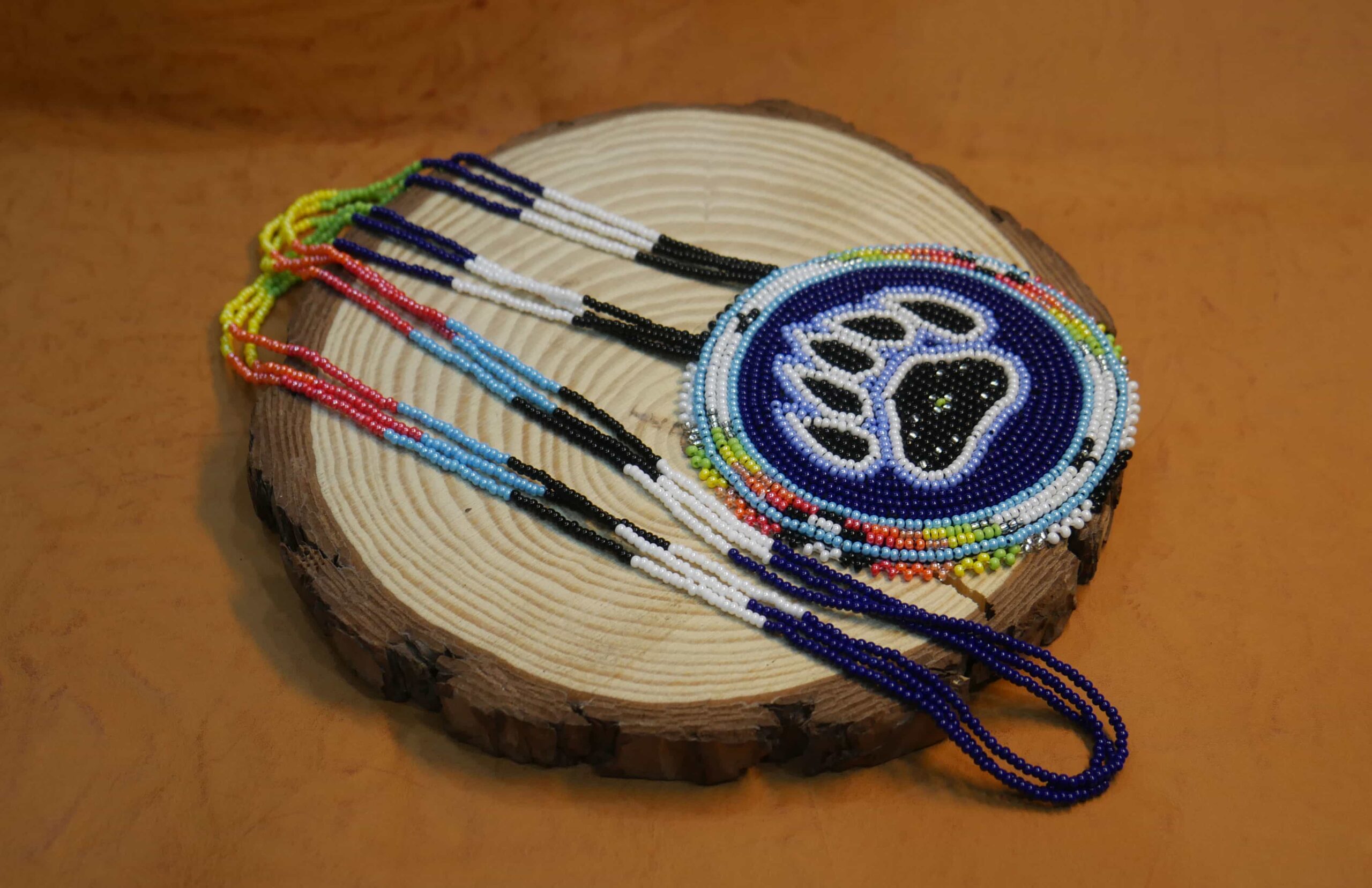 Native American Beaded Medallion Necklace ( Blue Bear-Paw )