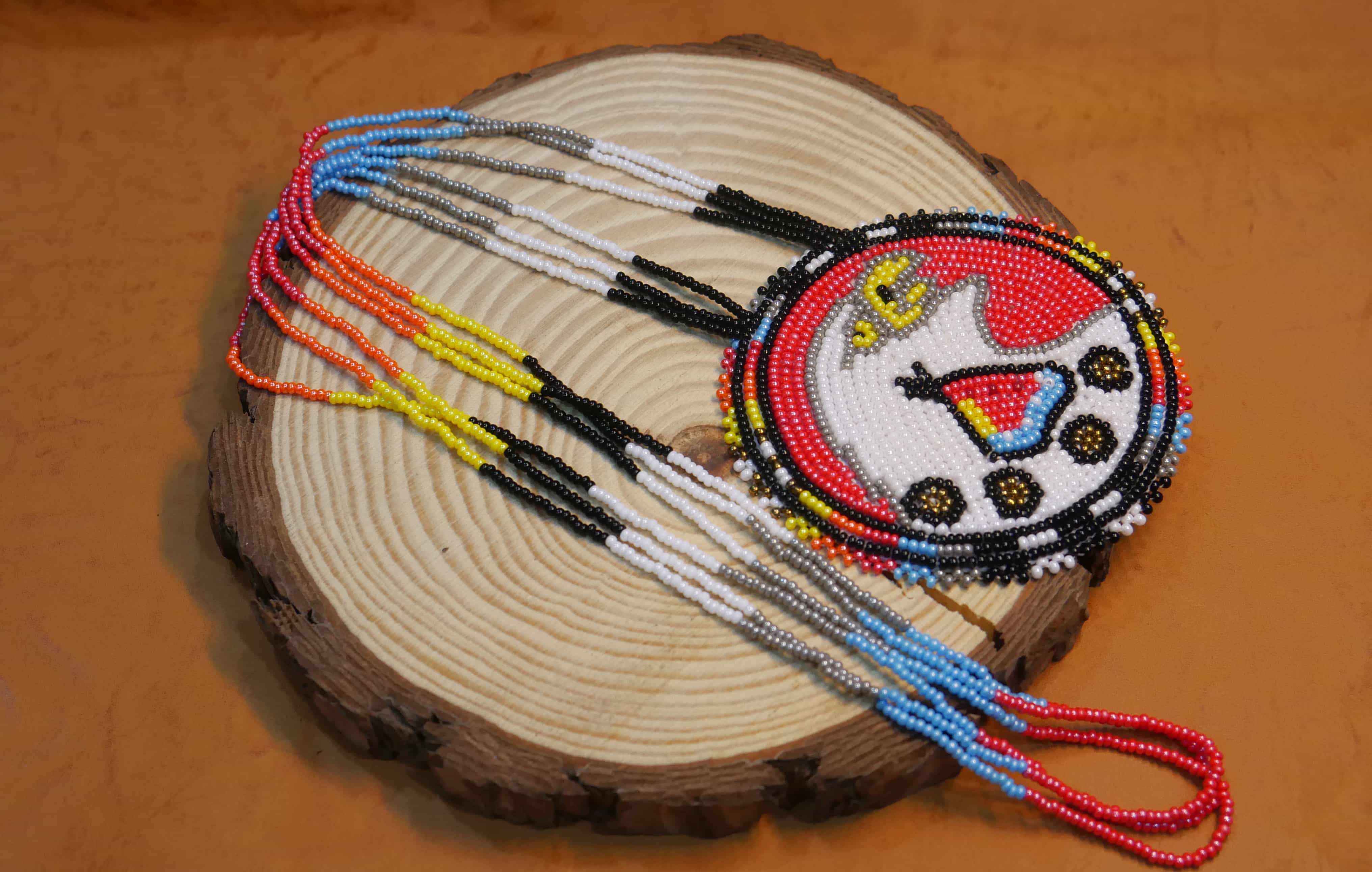 Native American Beaded Medallion Necklace ( Red Eagle )