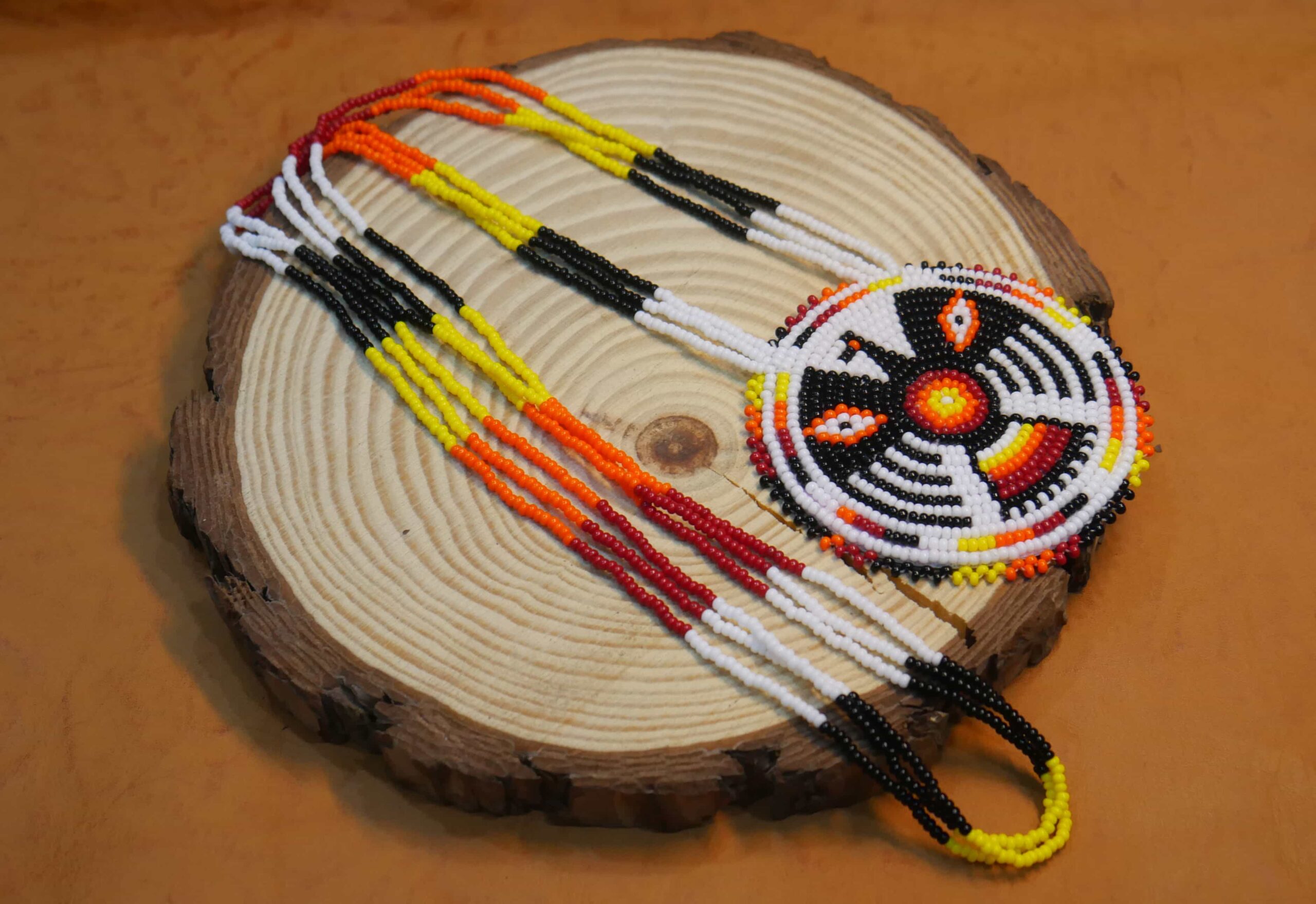 Native American Beaded Medallion Necklace ( White Eagle )