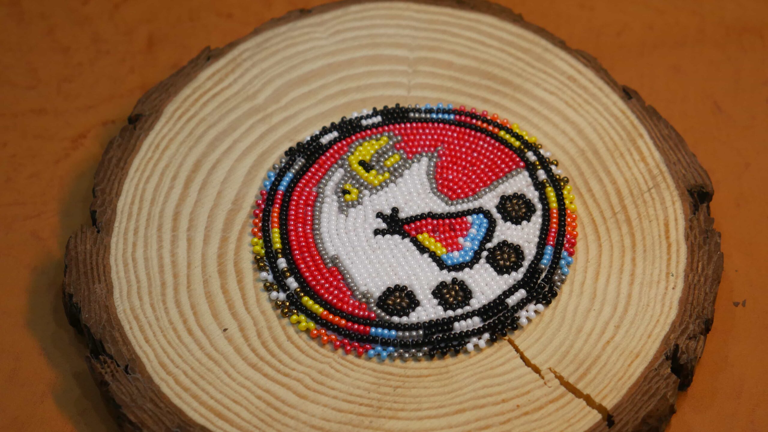 3.0 inch Red Eagle seed bead Rosette beaded patch, medallion, rosette applique