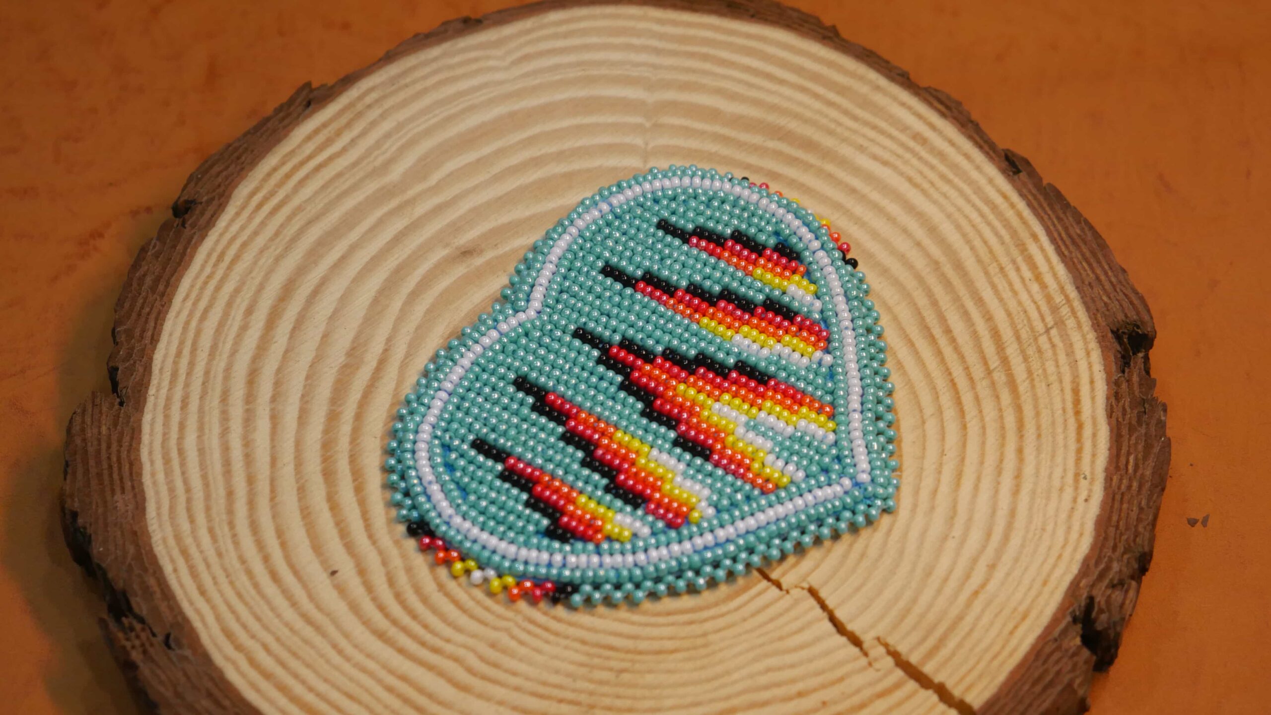 3.0 inch Turquoise Heart seed bead Rosette beaded patch, medallion, rosette applique