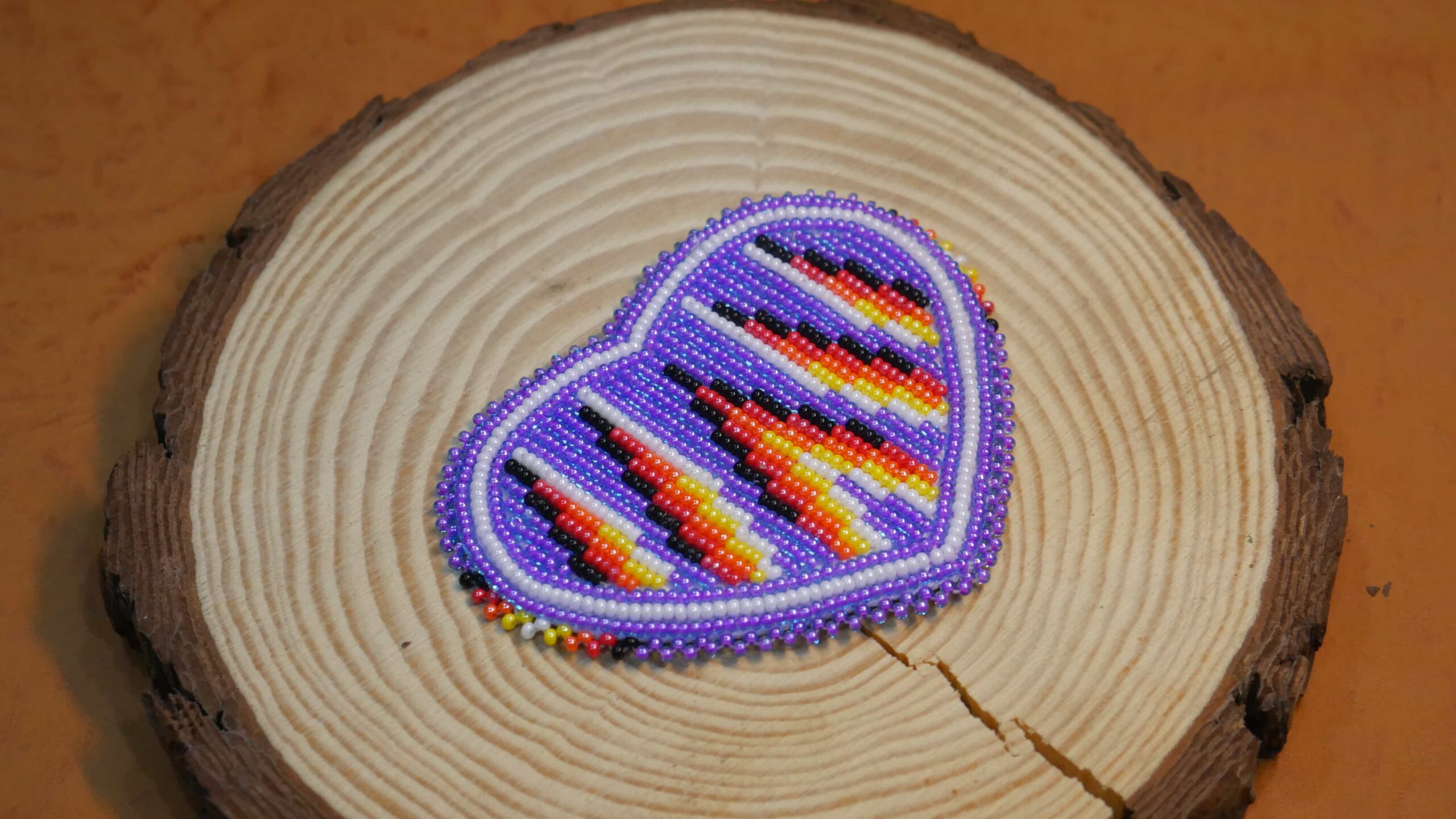 3.0 inch Purple Heart seed bead Rosette beaded patch, medallion, rosette applique