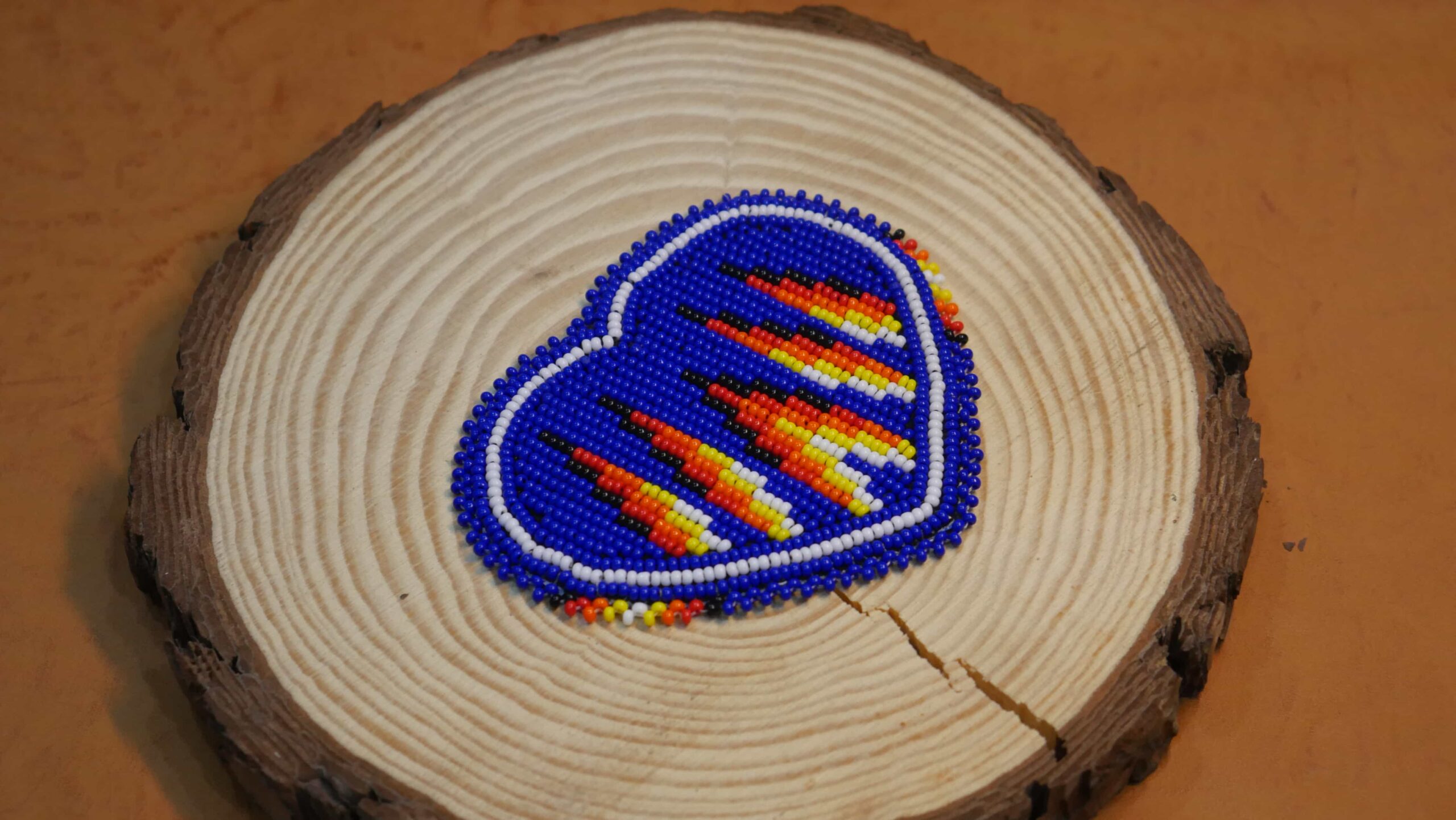3.0 inch Blue Heart seed bead Rosette beaded patch, medallion, rosette applique