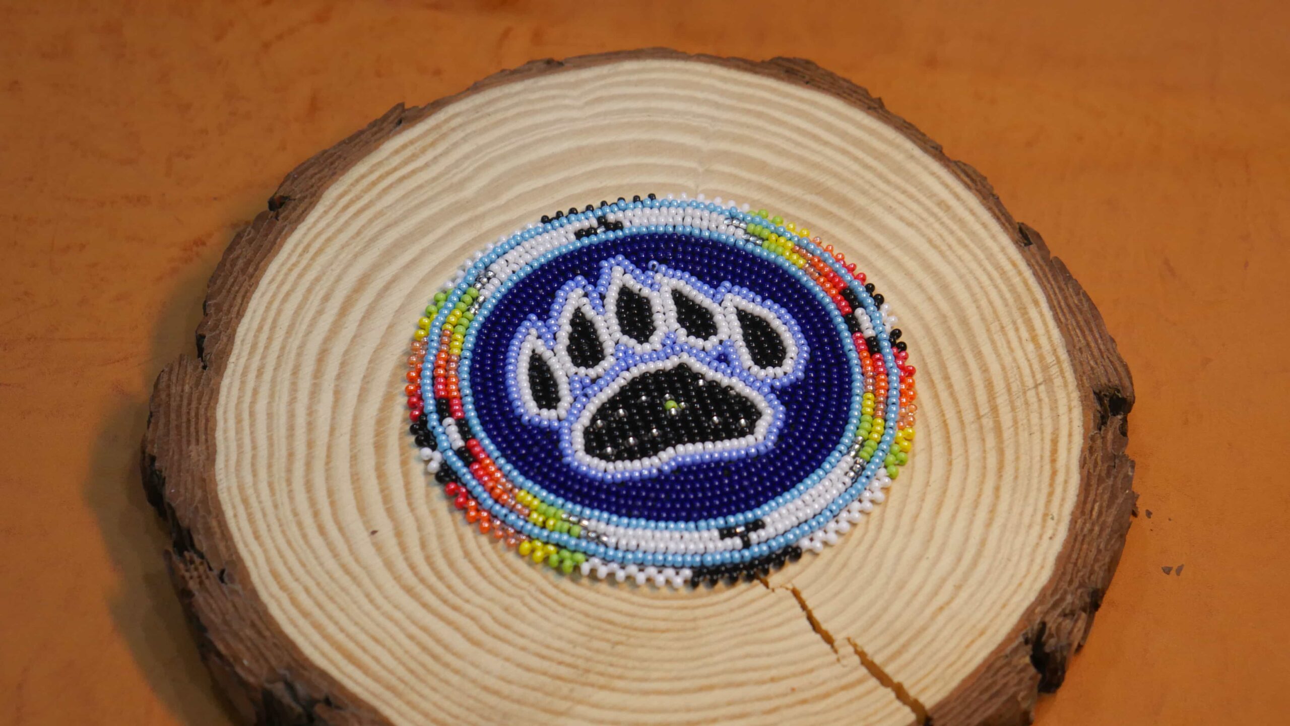 3.0 inch Blue Bear-Paw seed bead Rosette beaded patch, medallion, rosette applique