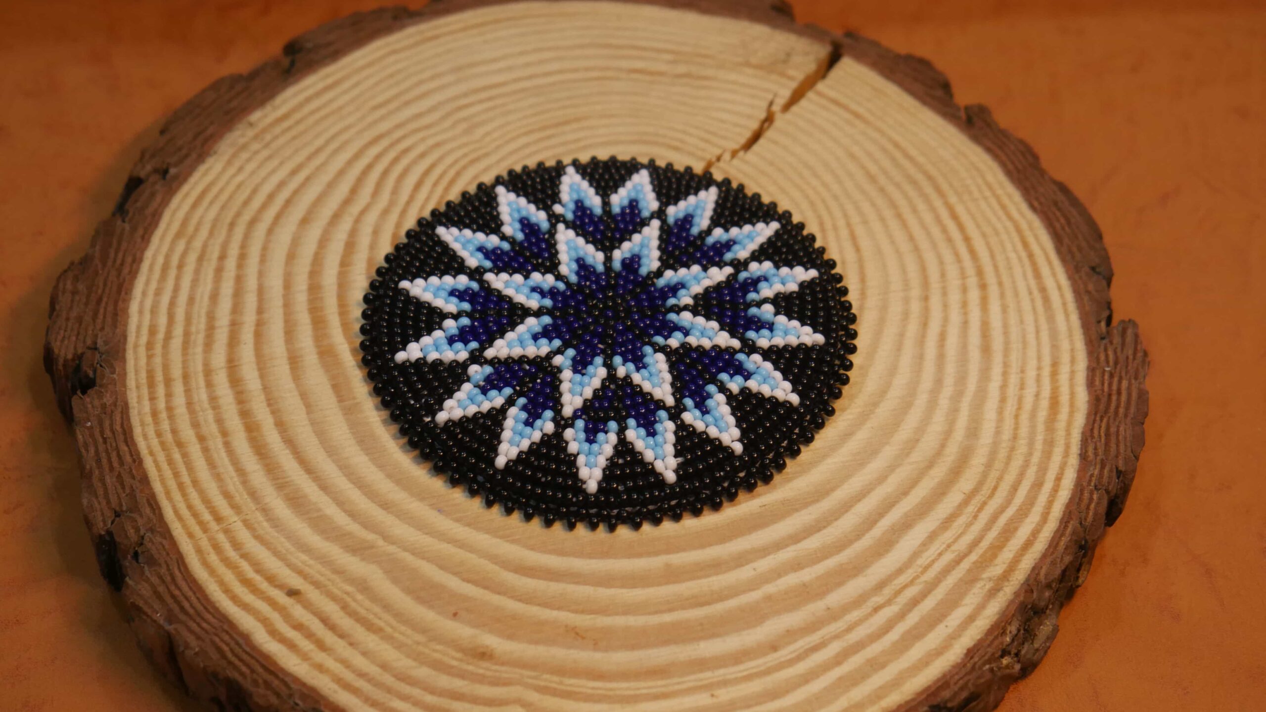 3.0 inch Black & Blue Star seed bead Rosette beaded patch, medallion, rosette applique
