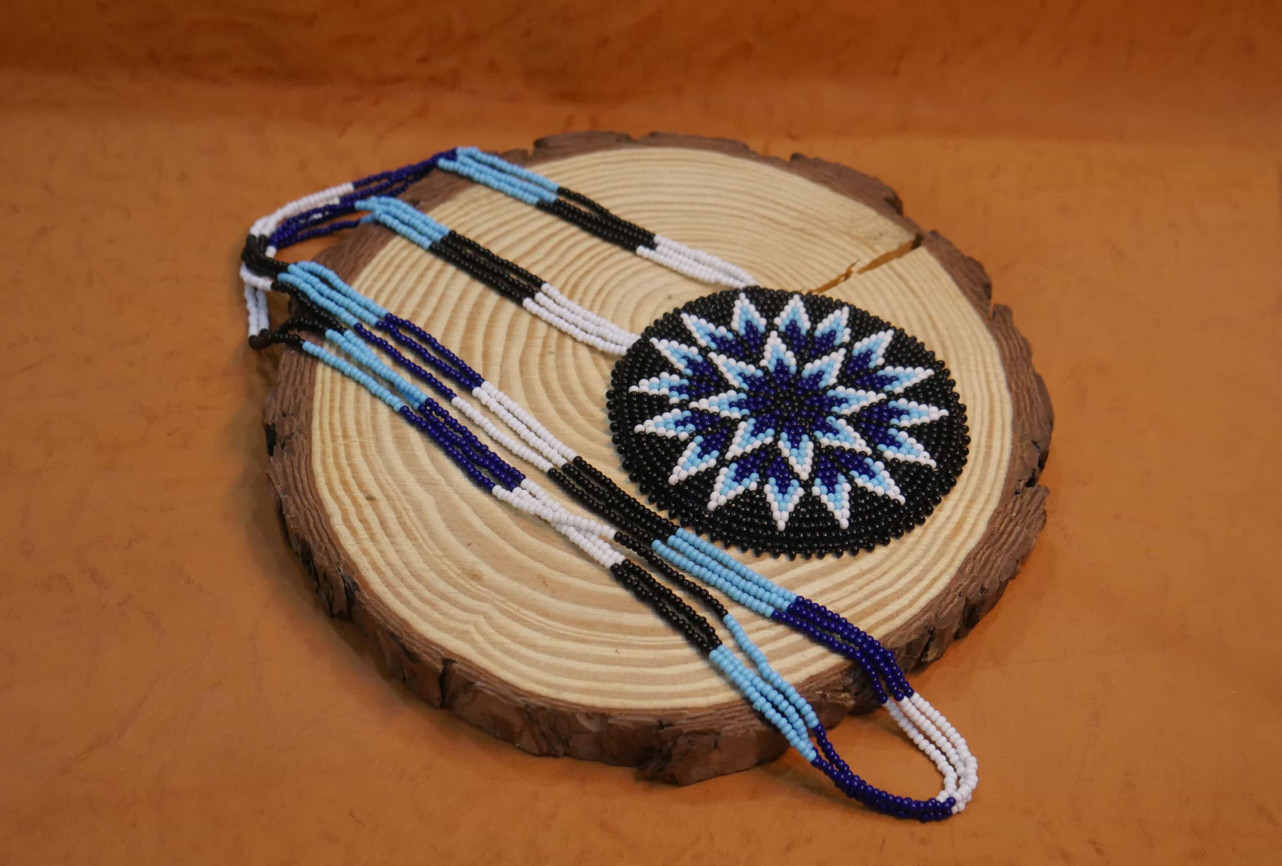 Native American Beaded Medallion Necklace ( Black & Blue Star )