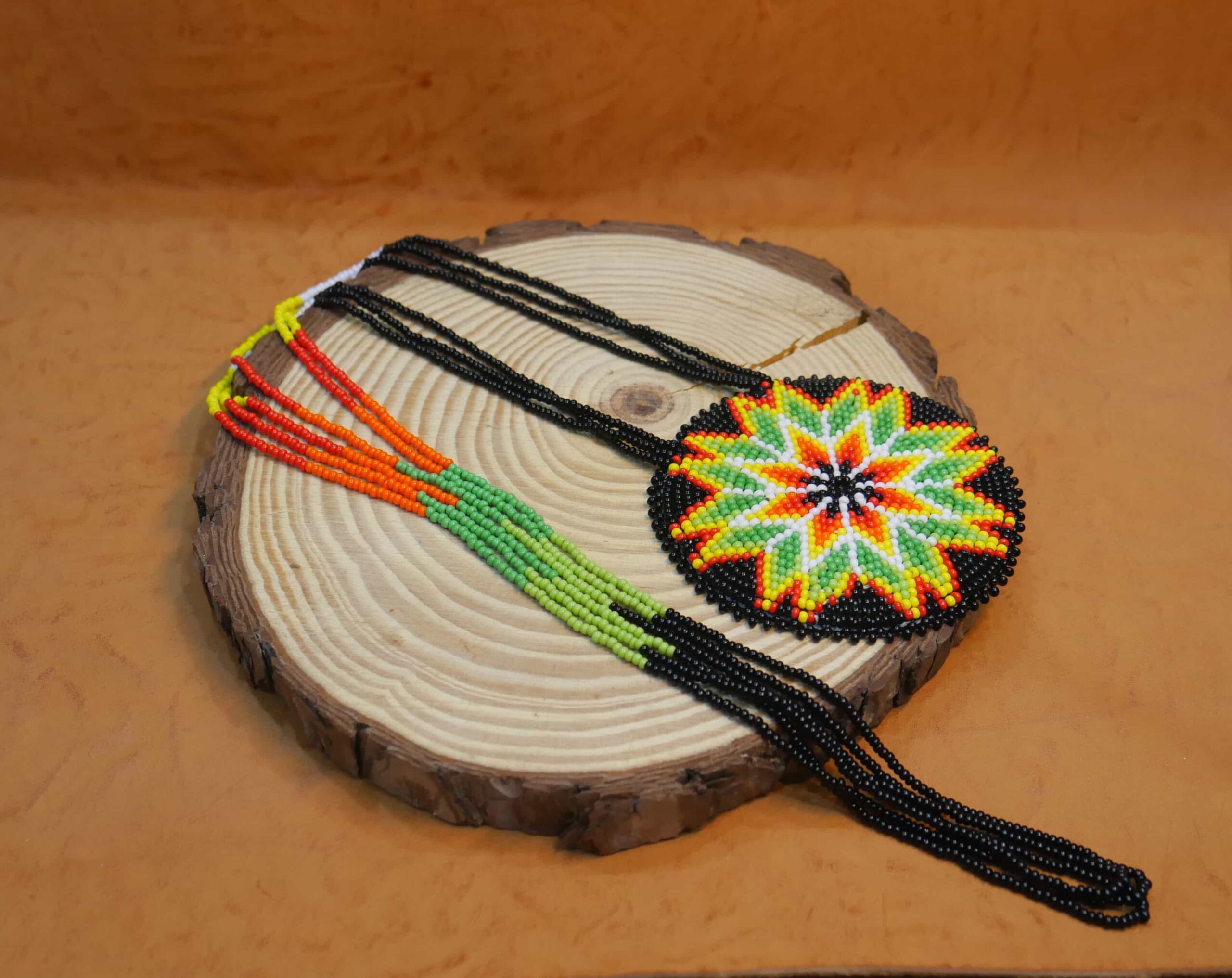 Native American Beaded Medallion Necklace ( Black & Green)