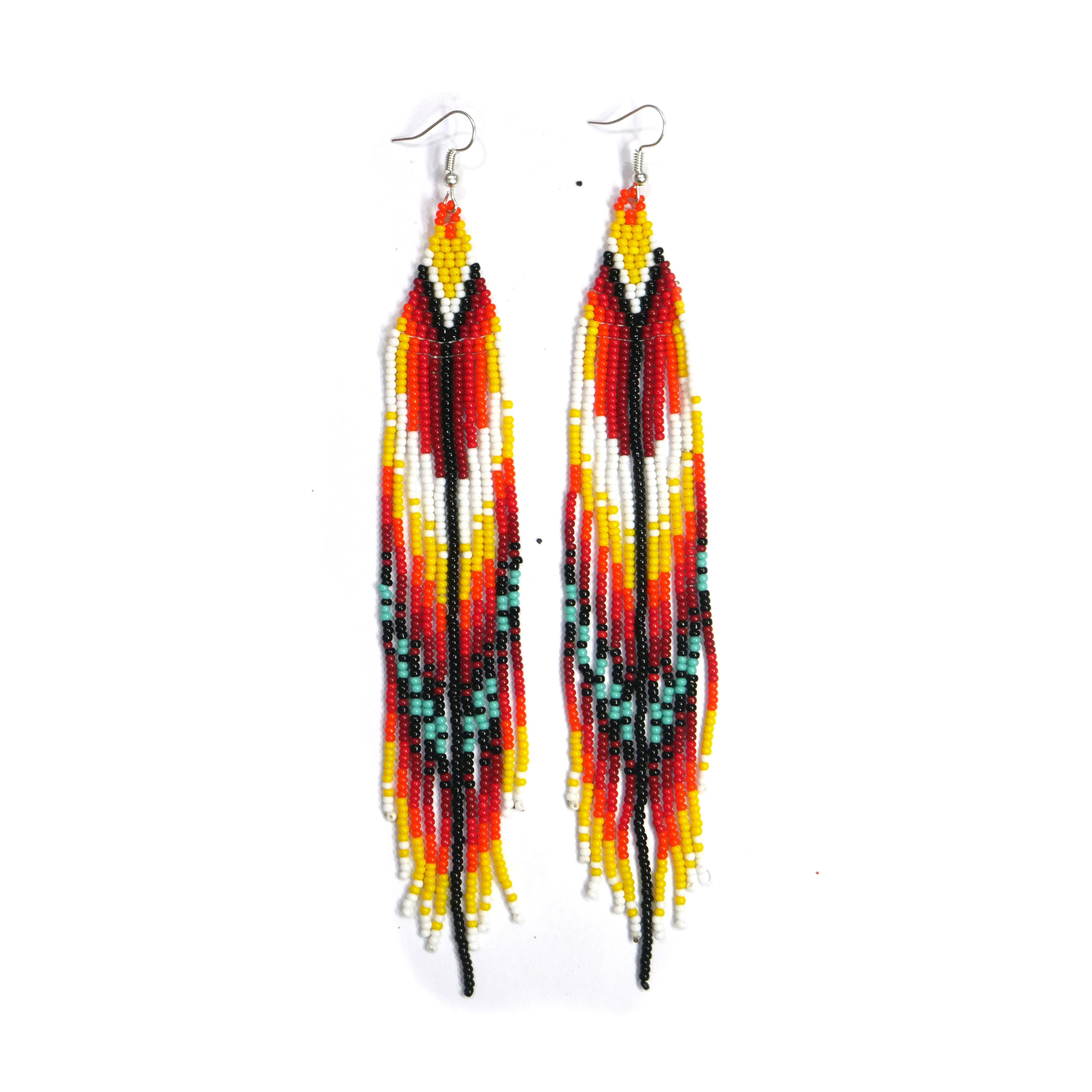 Native American Style Beaded Fringe Earrings (Red Fire )