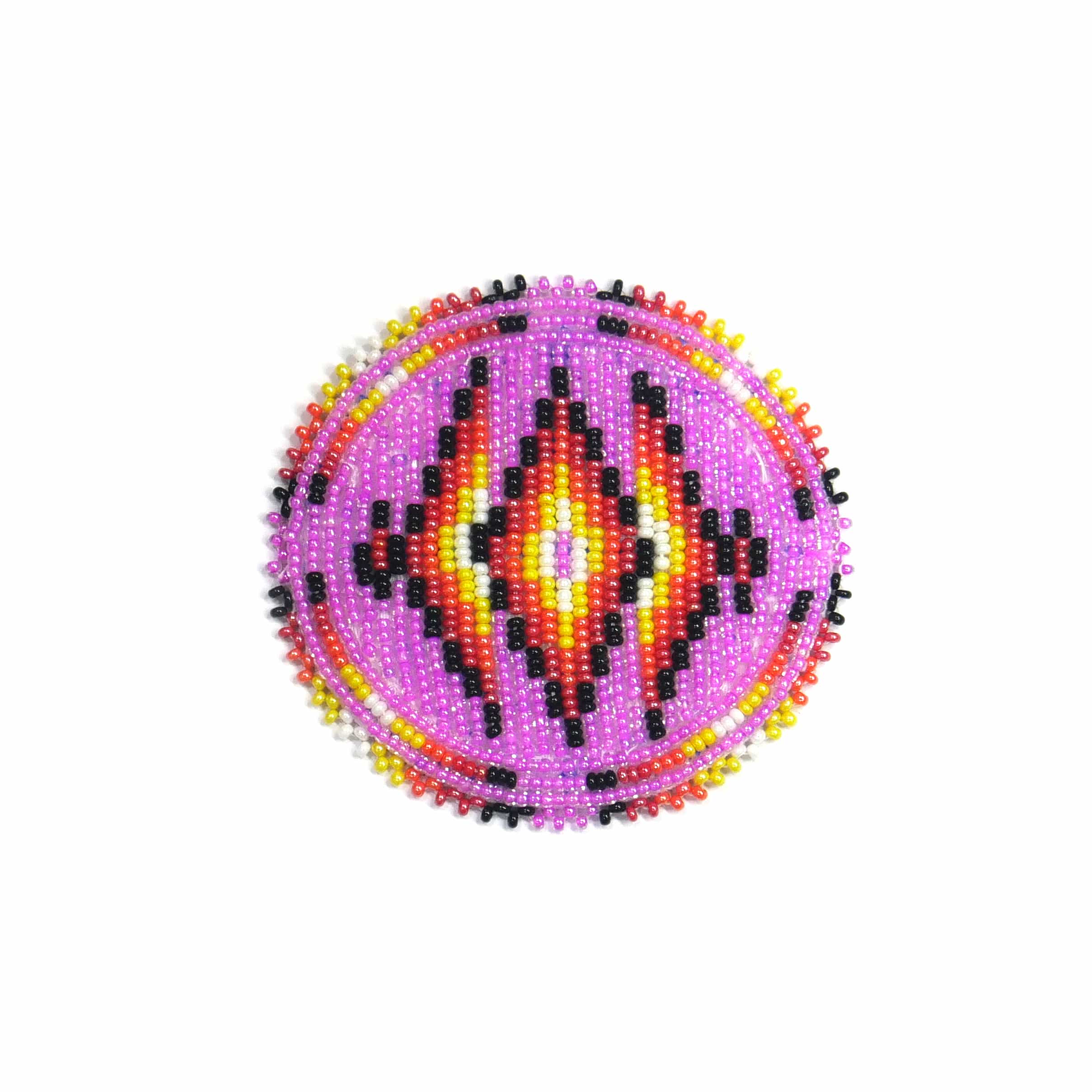 3.0 inch Pink Geometric seed bead Rosette beaded patch, medallion, rosette applique