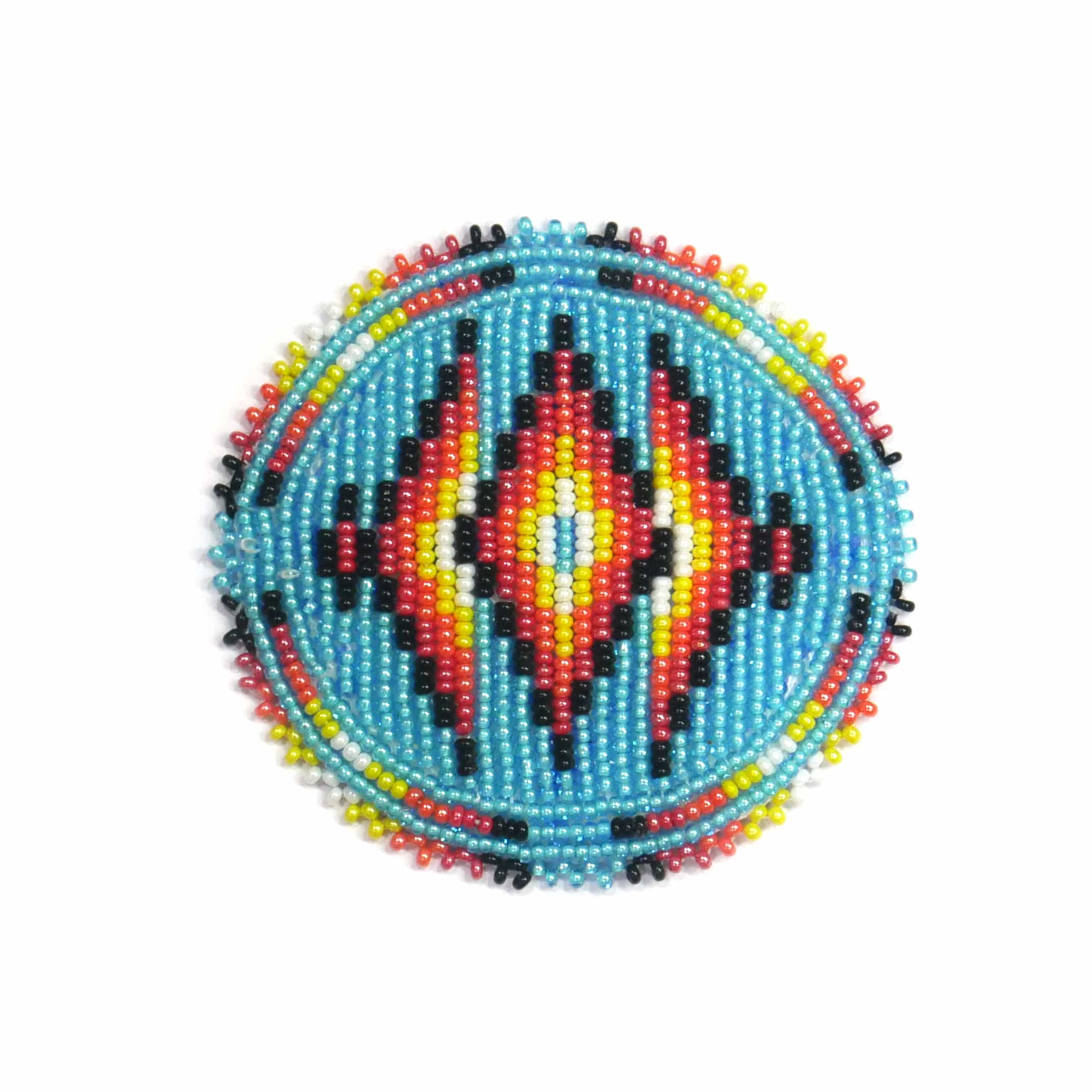 3.0 inch Sky-Blue Geometric   seed bead Rosette beaded patch, medallion, rosette applique