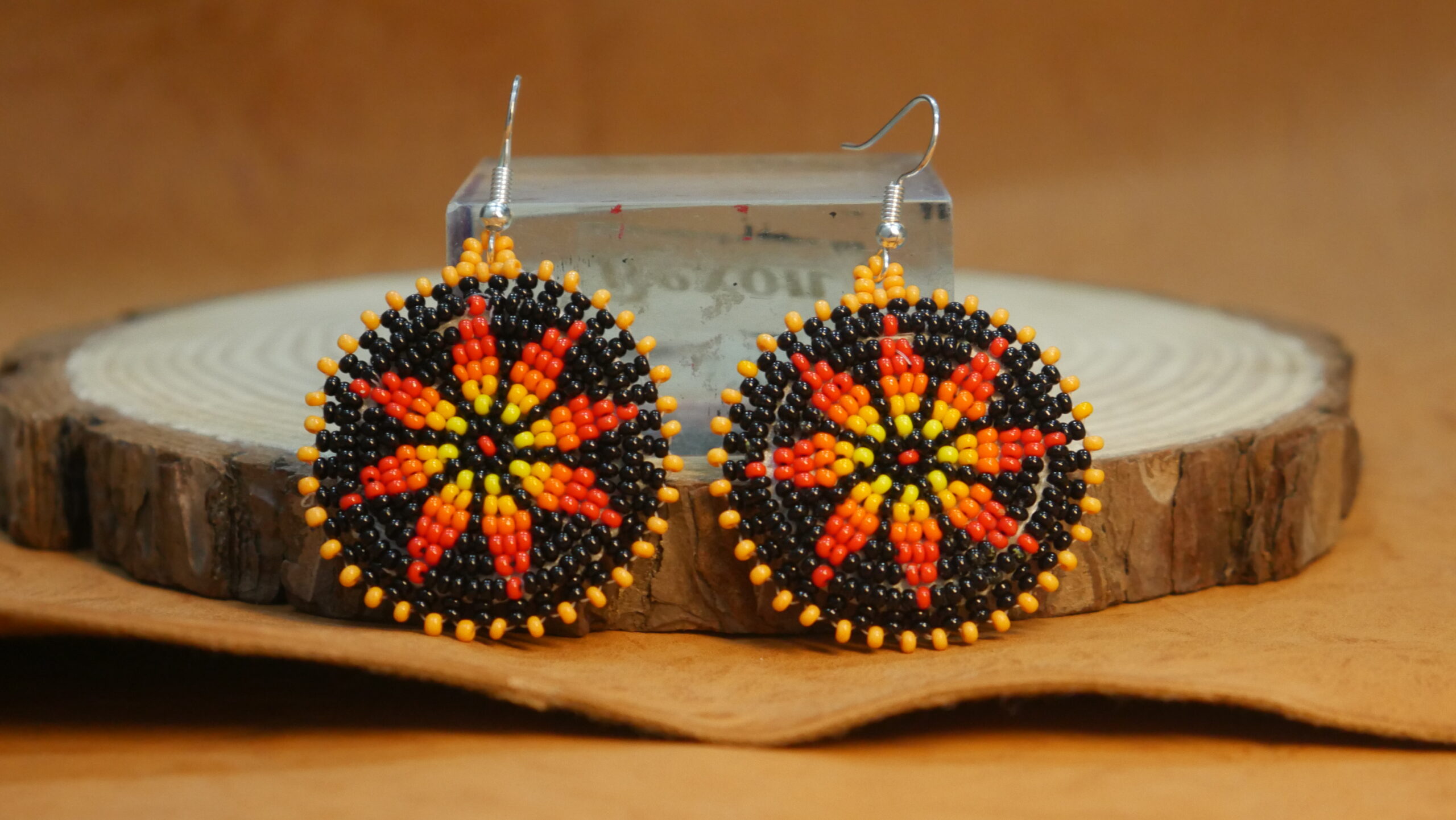 Native American Beaded Earrings Tribal beaded Earring ( Black )
