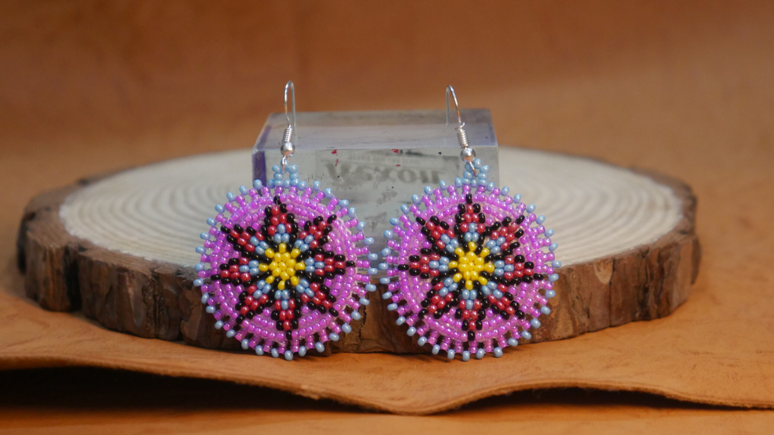 Native American Beaded Earrings Tribal Beaded Earring (Pink )