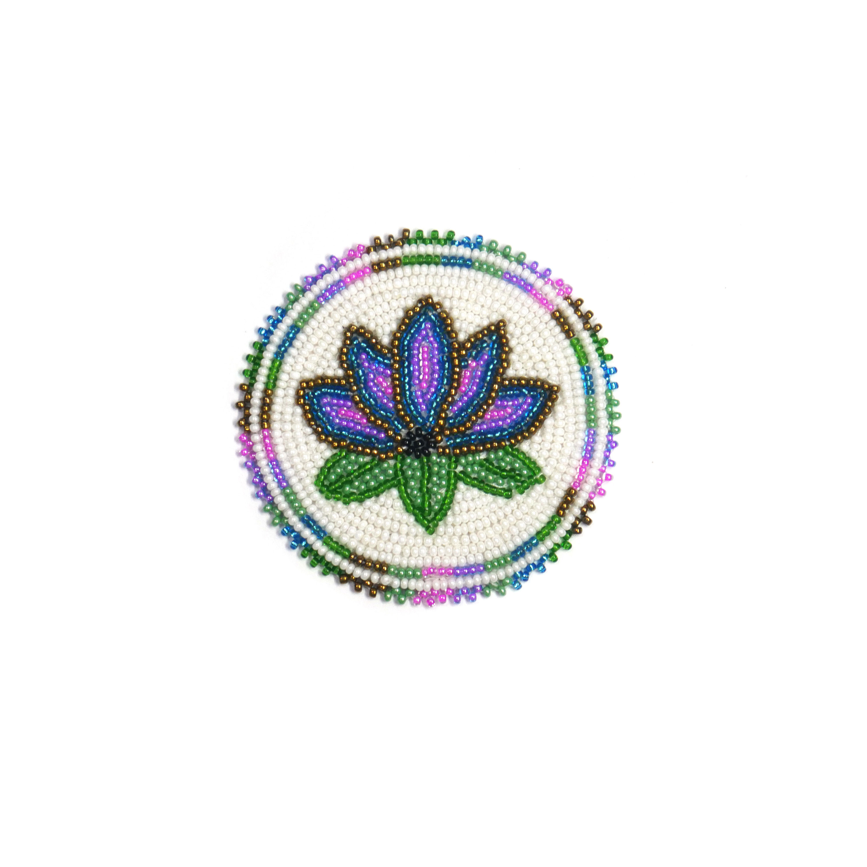 2.75 inch Cream Flower seed bead Rosette beaded patch, medallion, rosette applique