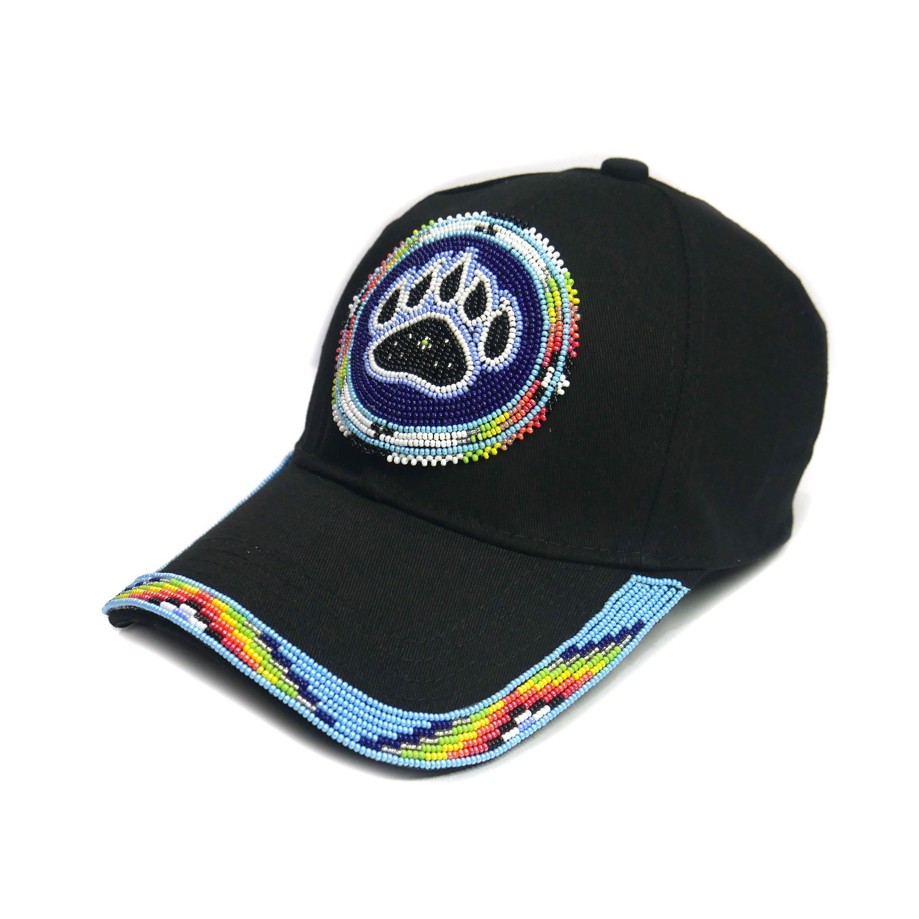 Native American Beaded cap | Beaded Baseball cap| Beaded Hat | Beaded Trucker HAT | Cap for Men | caps for Women Blue Bear-paw