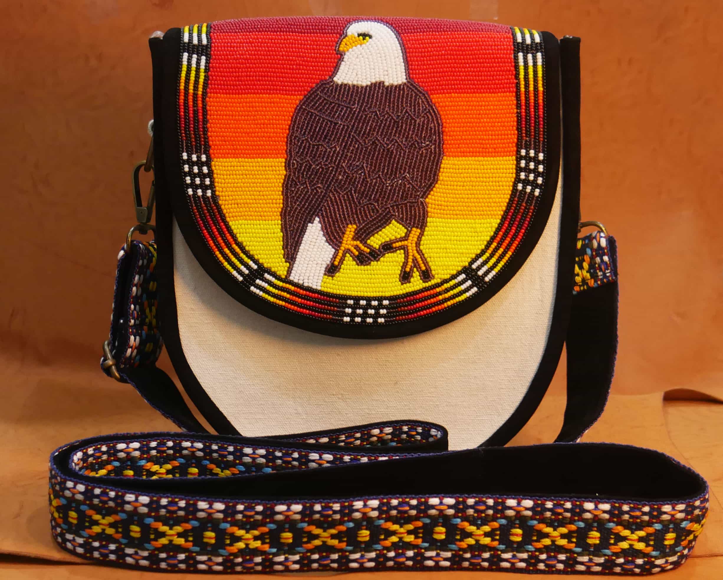 Handmade Native American Beaded Canvas Crossbody Bag , Shoulder Bag, Gift for Her, Gift for him (Eagle )