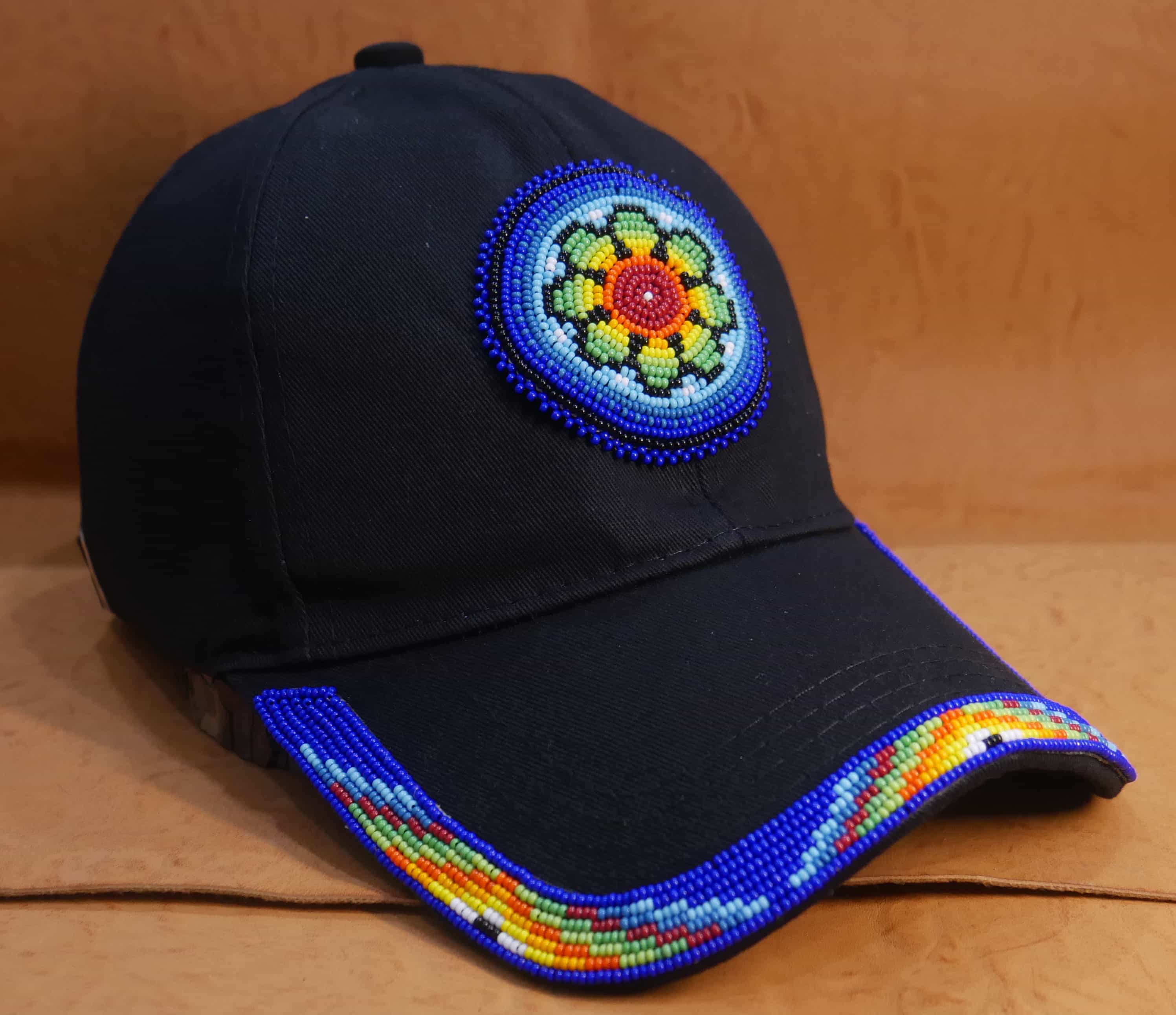 Native American Beaded cap | Beaded Baseball cap| Beaded Hat | Beaded Trucker HAT | Cap for Men | caps for Women Blue Floral