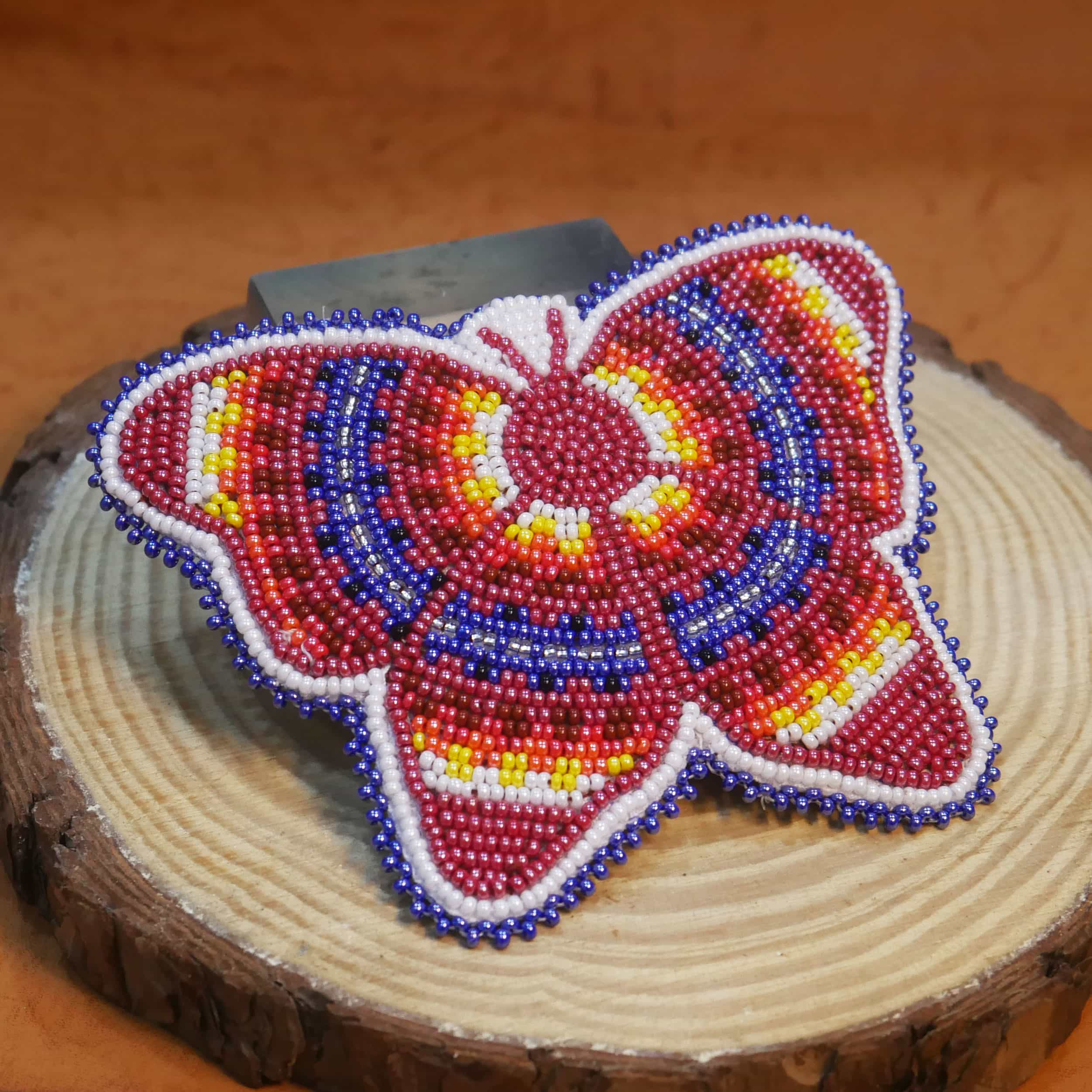 Native American Style Beaded Hair Clip Seed Beads Barrette (Red)