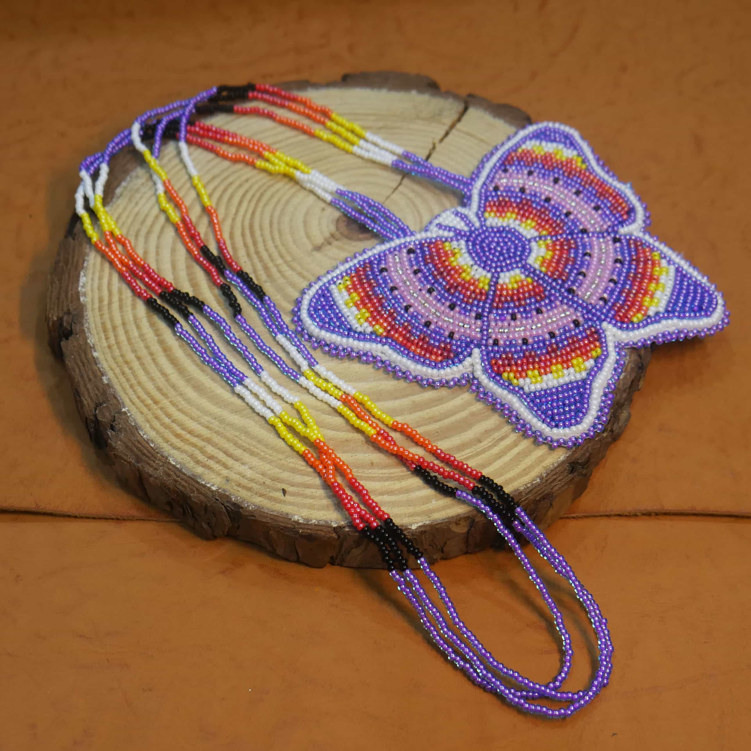 Native American Beaded Medallion Necklace ( Purple Butterfly )