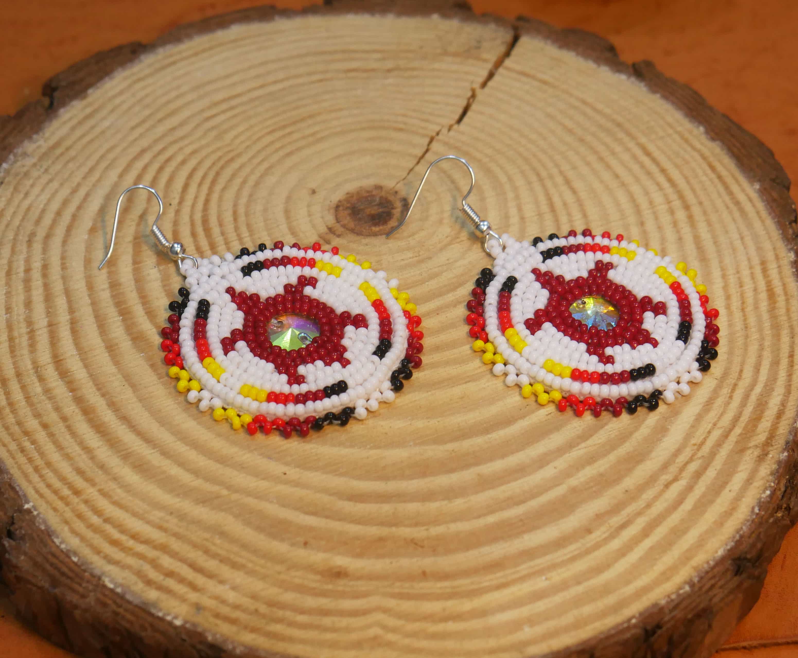 Native American Beaded Earrings Tribal beaded Earring ( White Turtle)