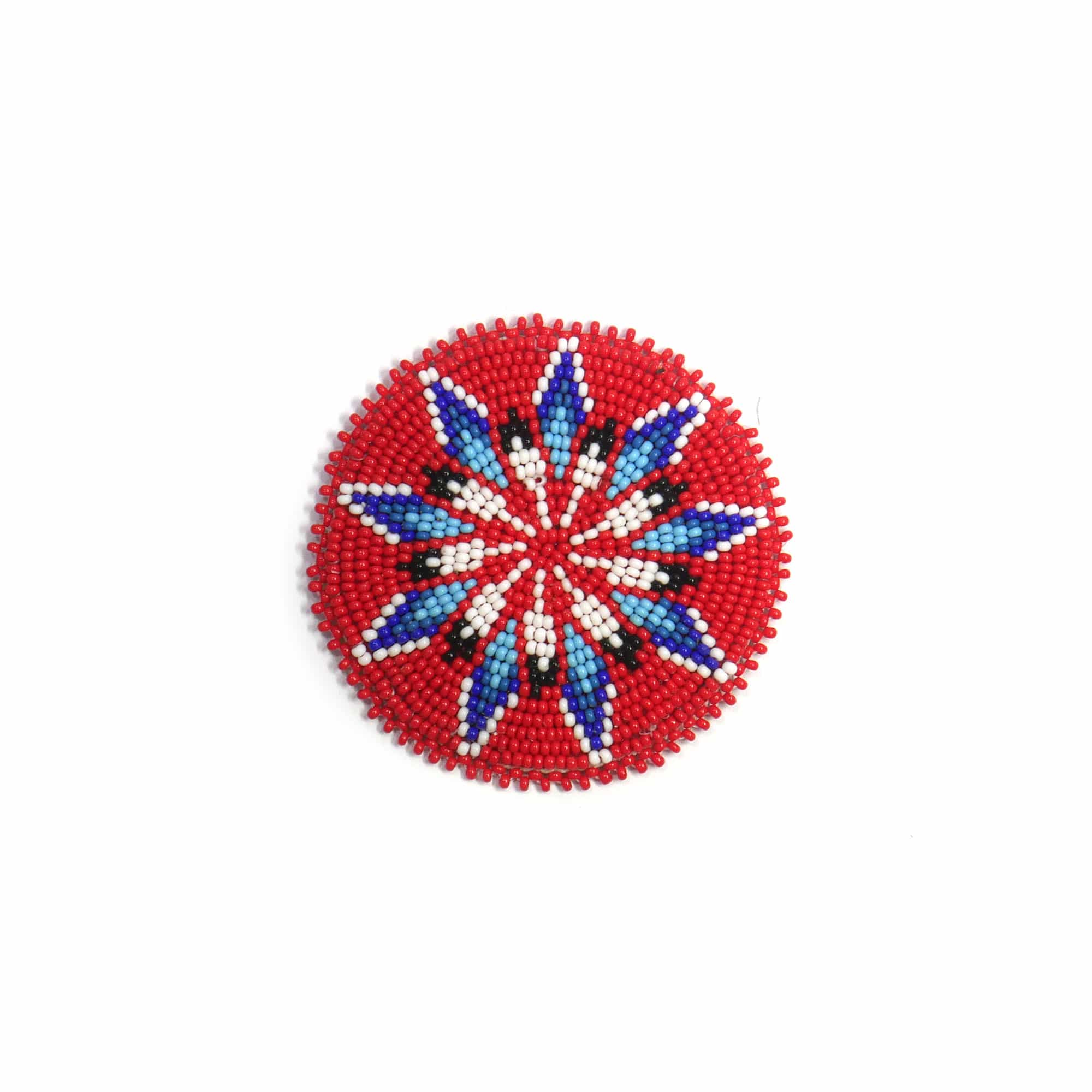 2.5 inch Red star seed bead Rosette beaded patch, medallion, rosette applique