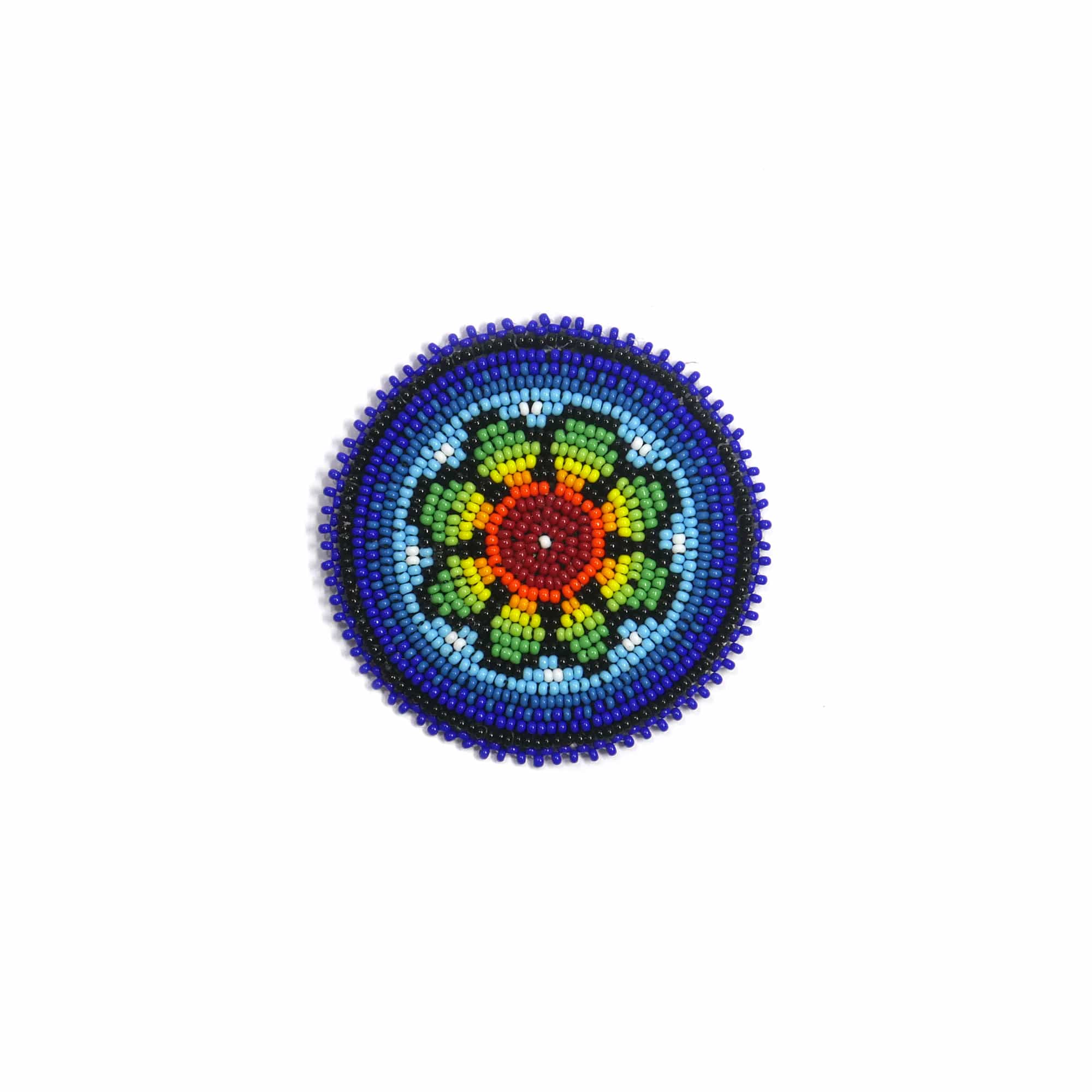 2.5 inch Blue Floral seed bead Rosette beaded patch, medallion, rosette applique