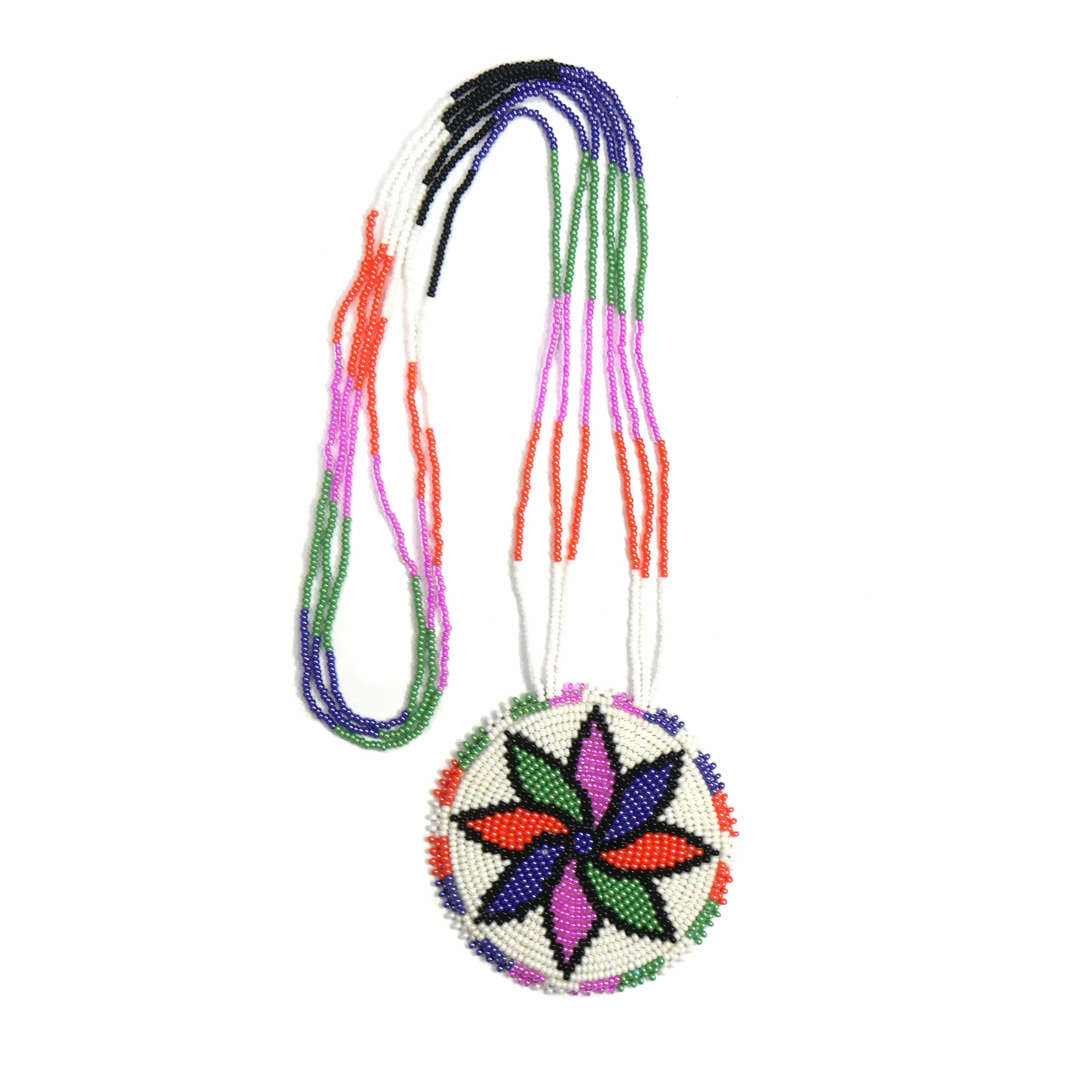 Native American Beaded Medallion Necklace ( Cream Floral )