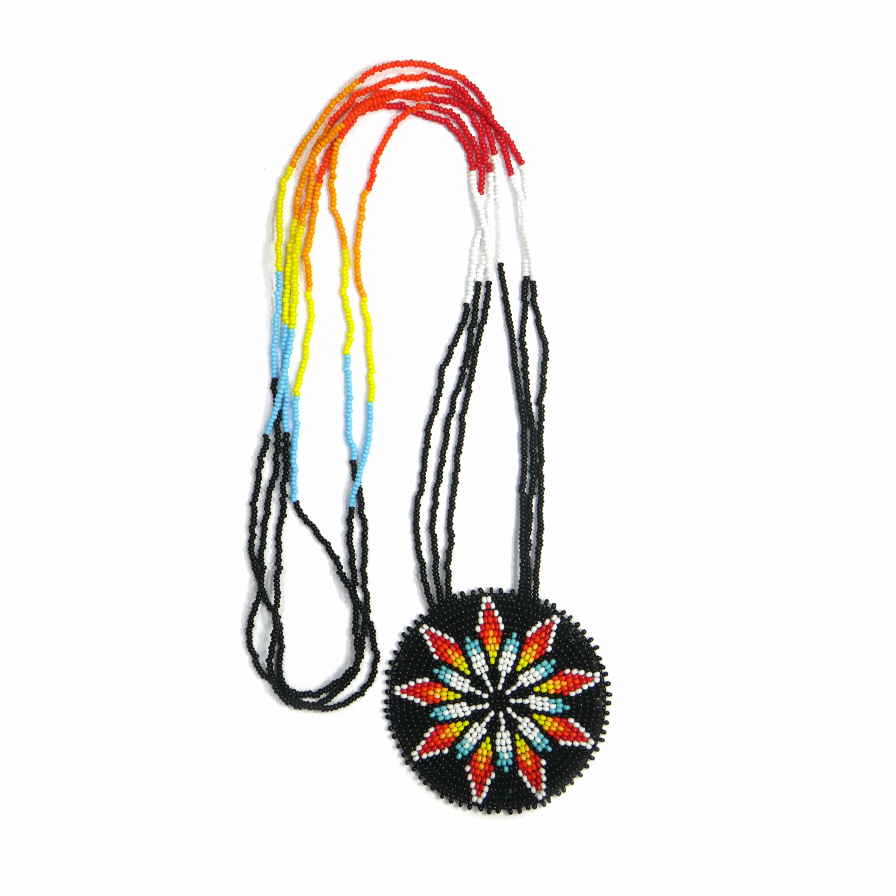 Native American Beaded Medallion Necklace ( Black Star )