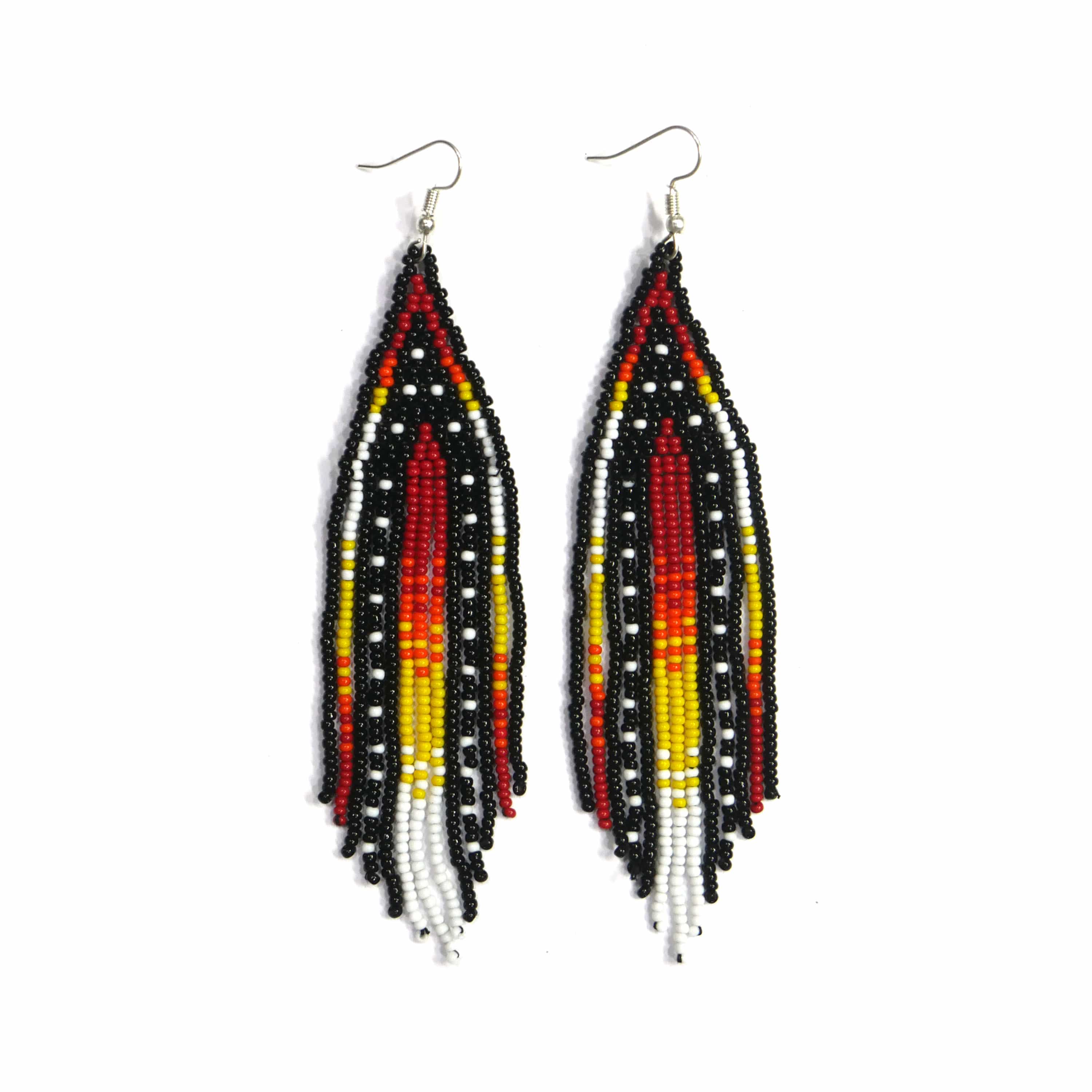 Native American Style Beaded Fringe Earrings ( Black )
