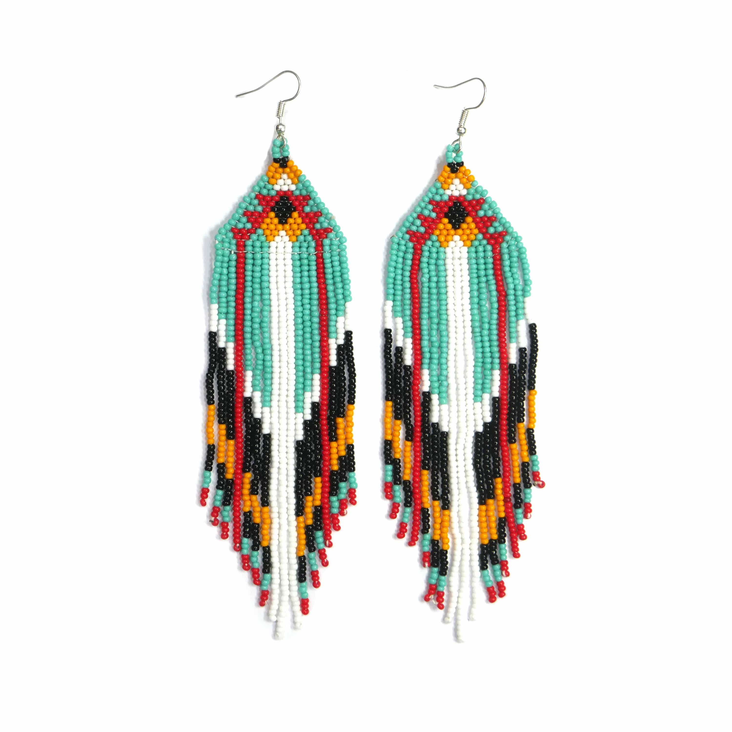Native American Style Beaded Fringe Earrings ( Turquoise & Black )