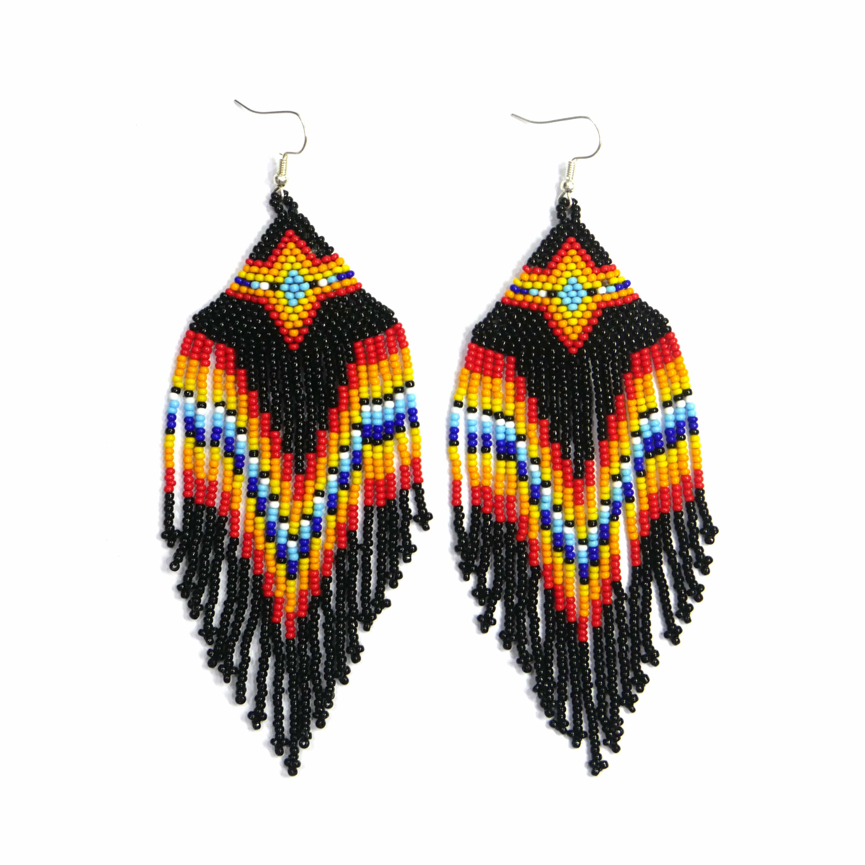 Native American Style Beaded Fringe Earrings ( Black Southwestern )