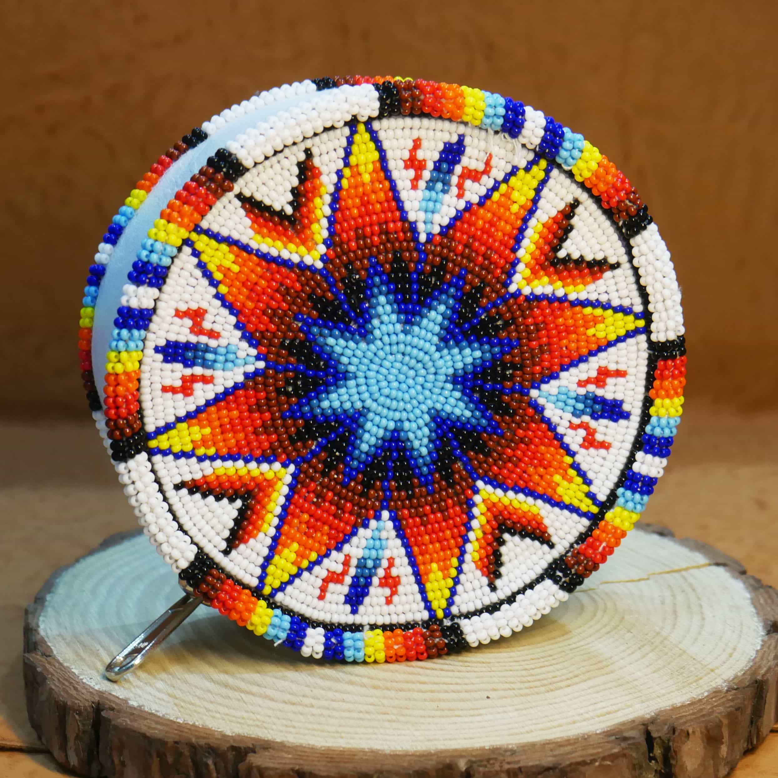 Beaded Leather Round Coin Purse ( White Star )